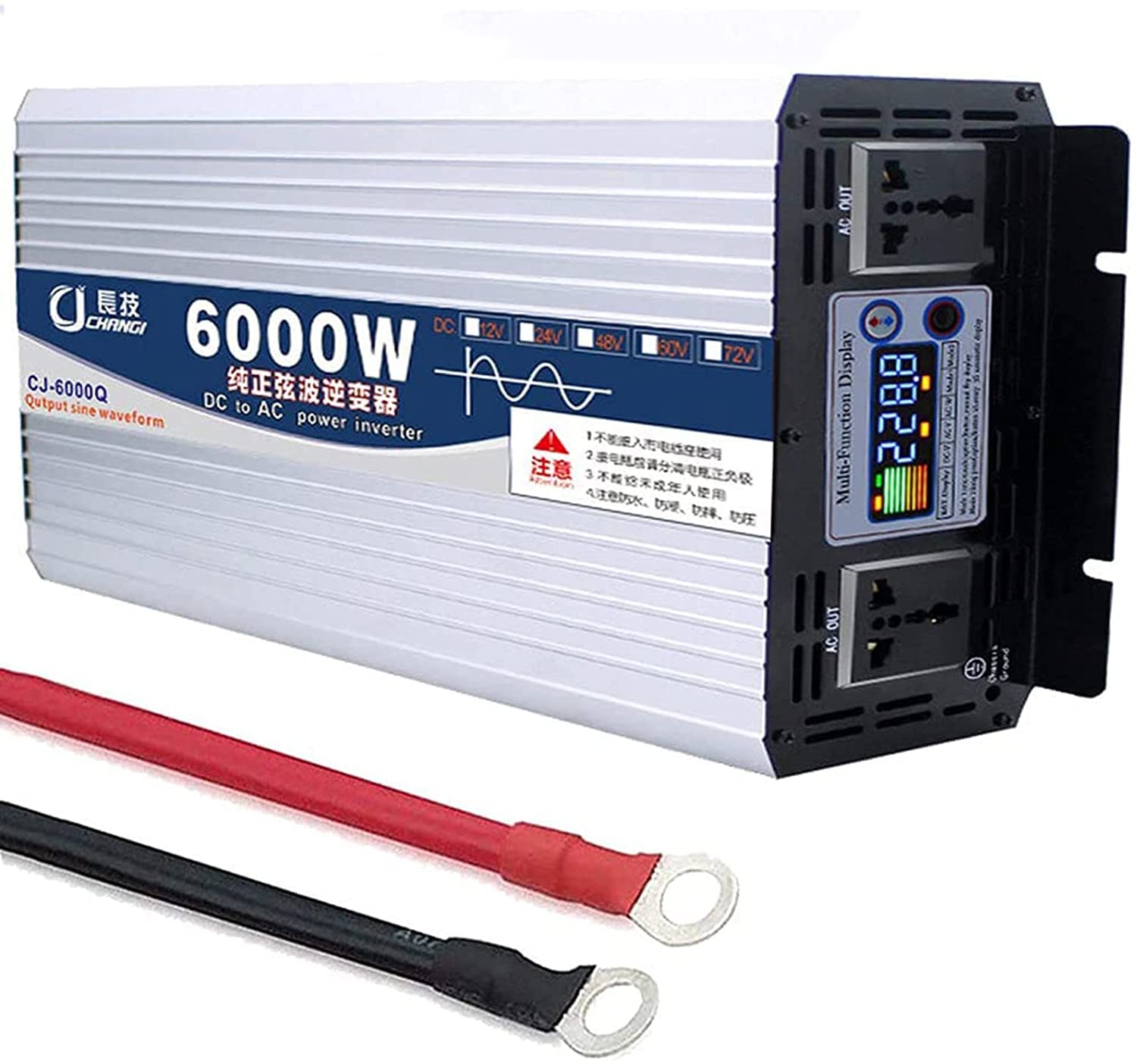 Inversor de corriente 1600W 2200W 3000W 4000W 5000W 6000W 8000W Inversor de onda sinusoidal pura DC 12V 24V 48V 60V a 230V 240V AC Convertidor de automóvil Cargador adaptador de automóvil con pantal