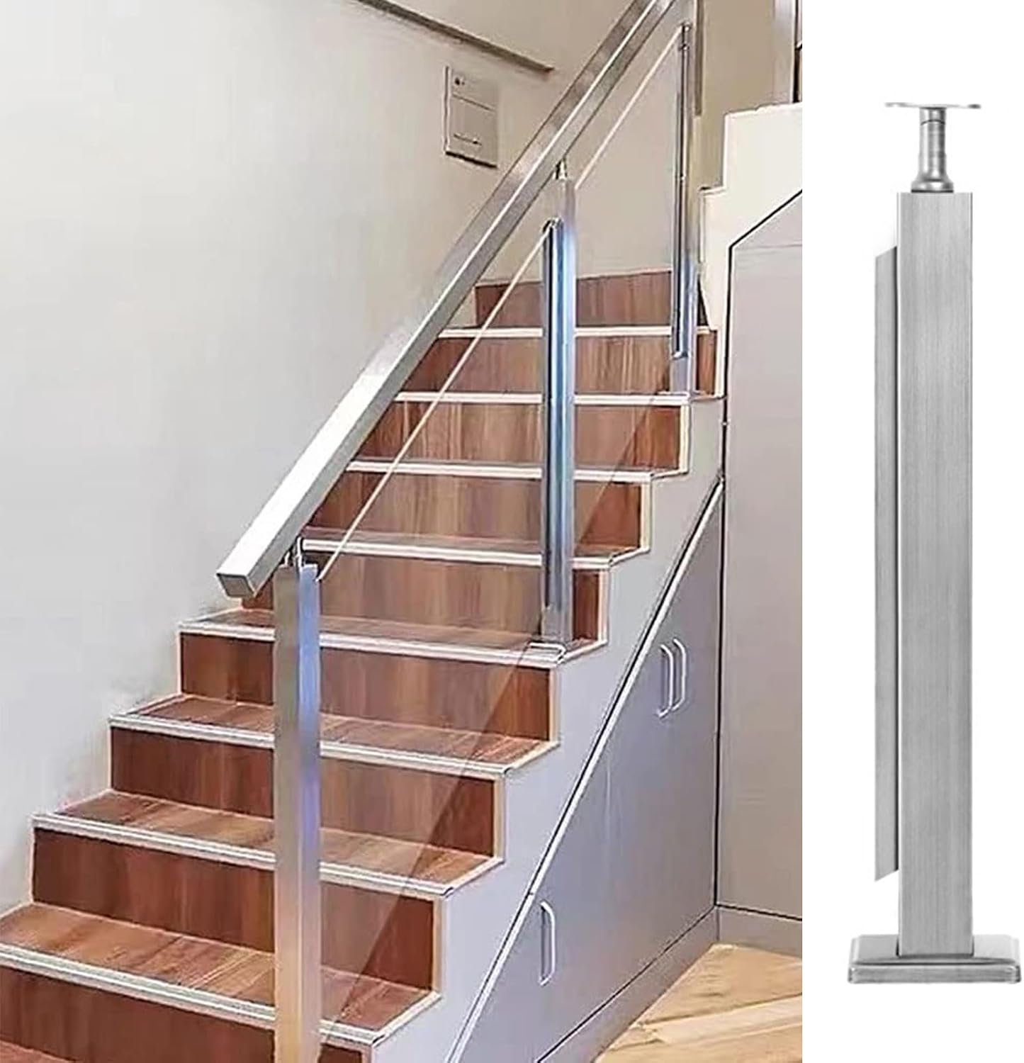 Slant Design Railing Stainless Steel Stair Railing Post with Slanted Spigot, Glass ...