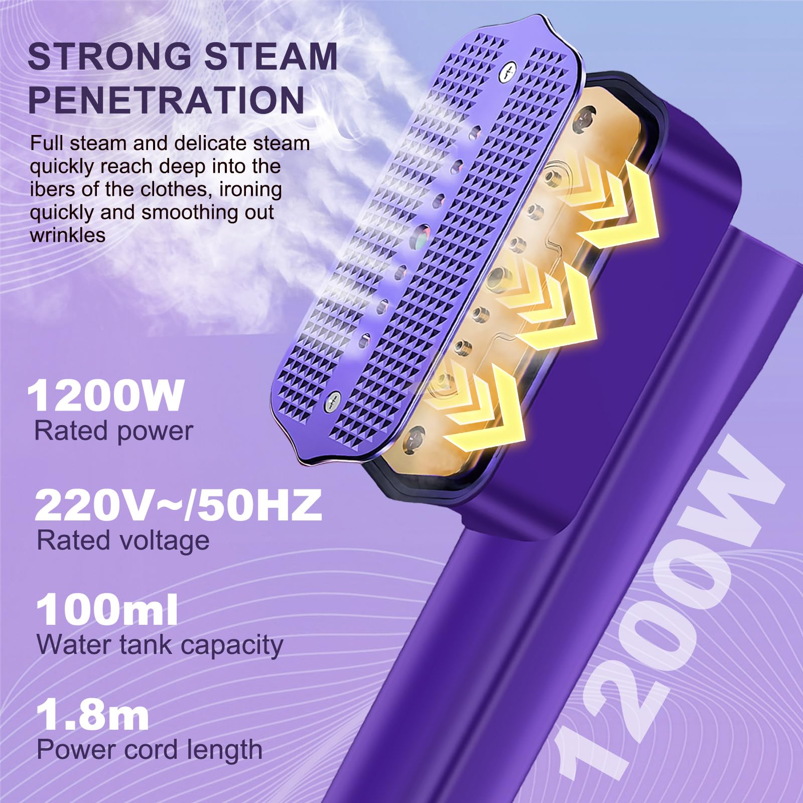 Ferro da Stiro Verticale, 2 in 1 Steamer Portatile a Secco e a Vapore 1200W, Ferro da Stiro da Viaggio con Display LED, Serbatoio da 100 ML, 4 Modalità, per Viaggi e a Casa (Viola)