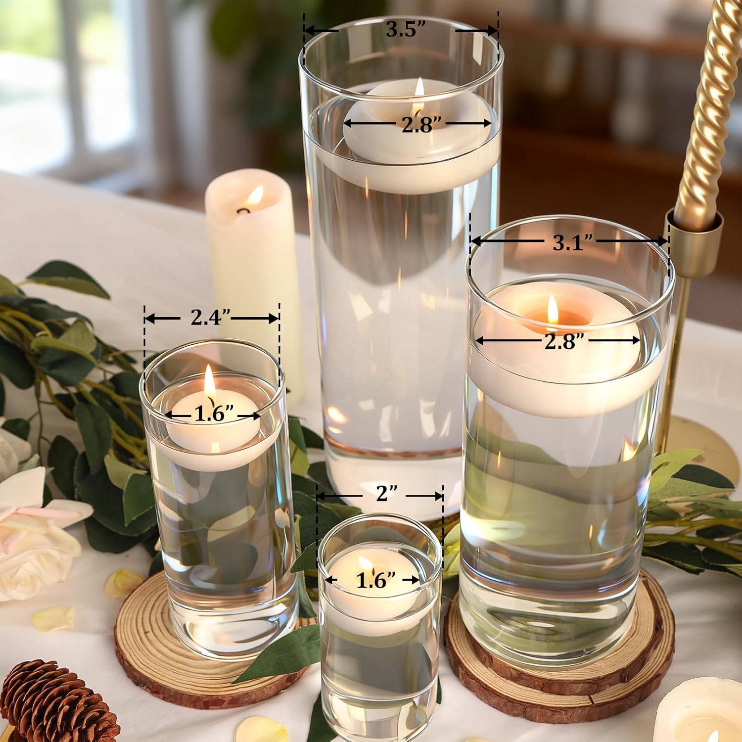 UPBUD 12 PCS Clear Cylinder Vases for Centerpieces | 4, 6, 8,10 Inch Tall Flower Vase for Wedding Decorations, Clear Floating Candle Vases in Bulk, Hurricane Candle Holders for Table, Home Décor