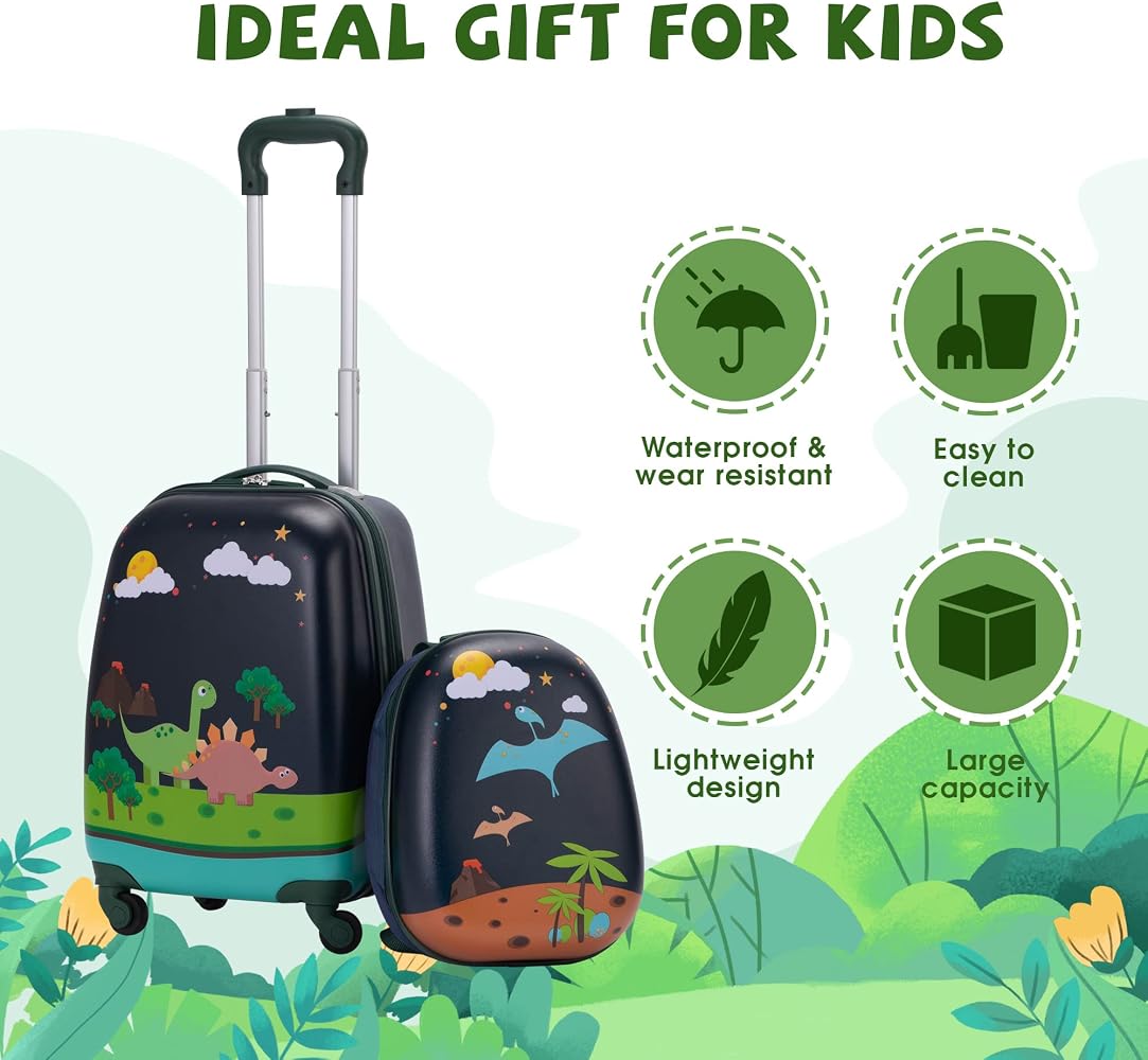Set Valigie E Zaino Per Bambini A Forma Di Dinosauro, Trolley 45 Cm Con Ruote, Approvato Per Aereo, Regalo Di Compleanno