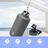 Vista 39 de BJPKPK - Botellas de agua aisladas con tapa de popote, botellas de agua de acero inoxidable de 40 onzas con 3 tapas, termo a prueba de fugas libre