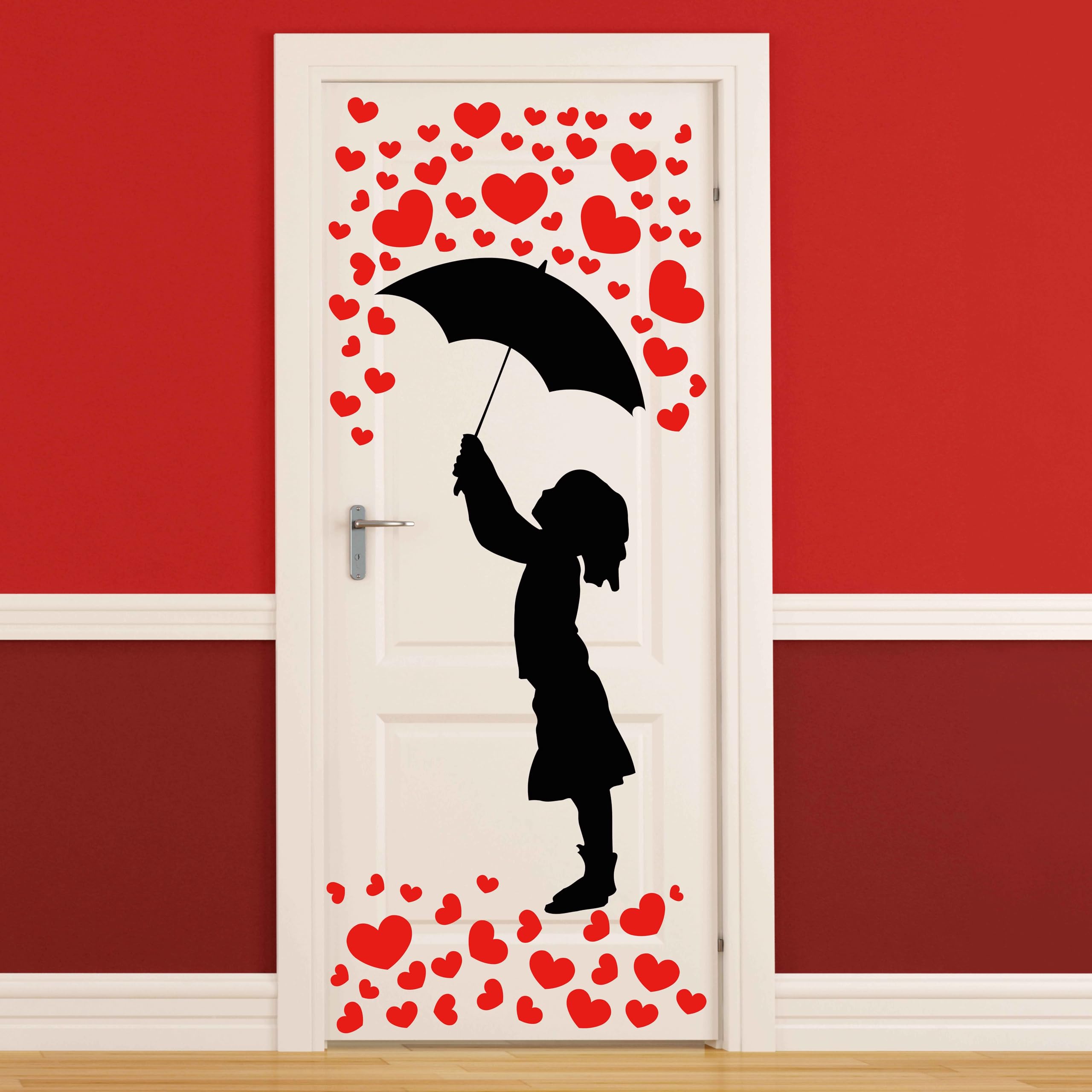 Photo 1 of 4 Sheets Valentines Door Stickers Window Clings Love Heart Umbrella Door Stickers Valentines Door Decor Large Valentines Stickers Decals for Valentines Door Window Refrigerator Decorations