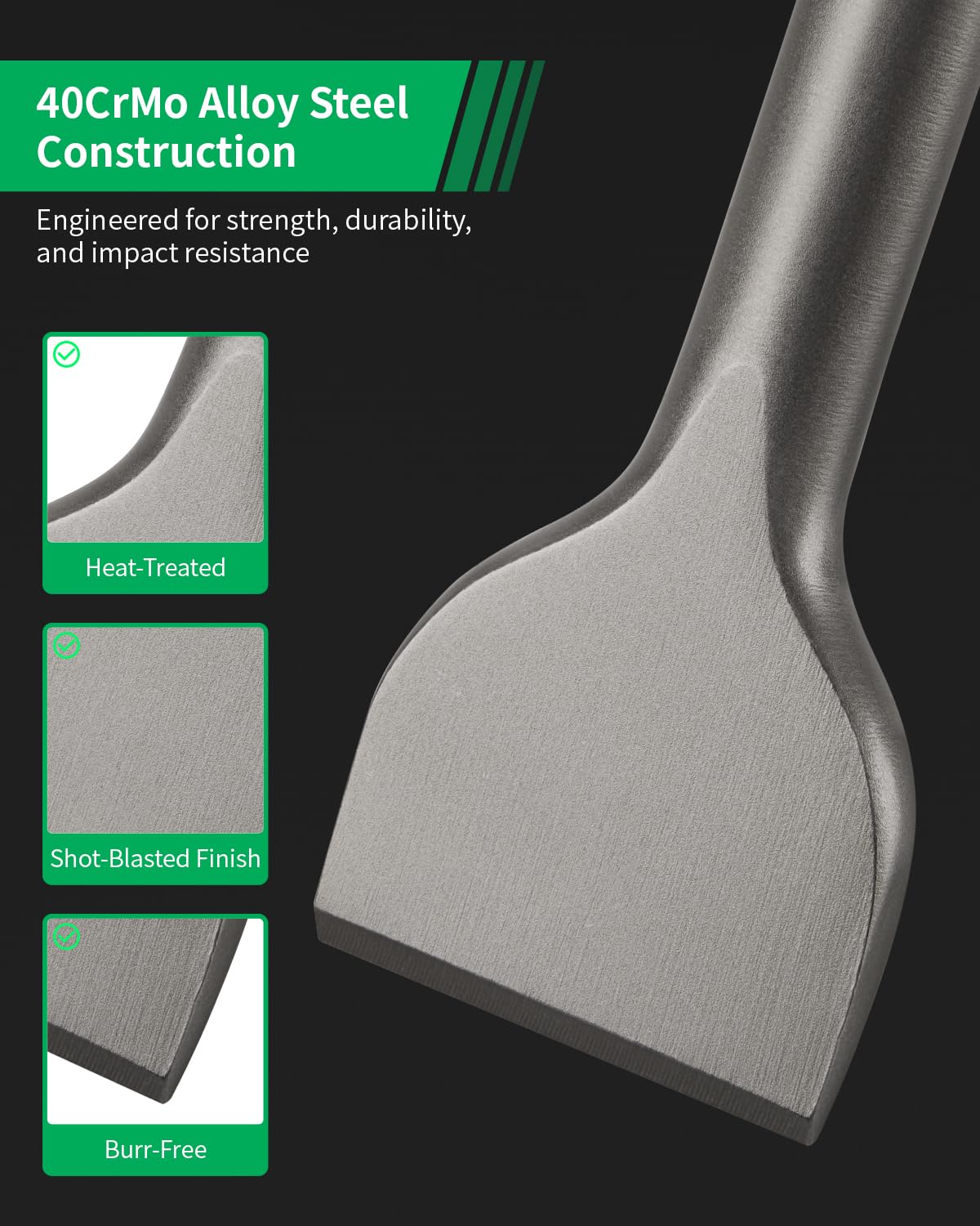 SDS Plus, set di 8 scalpelli Firecore, scalpelli per piastrelle, scalpello per stucco SDS Plus, scalpello curvo/piatto, scalpello per scanalature, scalpello a punta per sminuzzare mattoni, cemento e