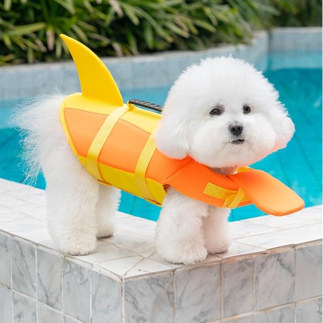 Foto 7 de 8 de Chaleco salvavidas para perros con flotador frontal extraíble y asa superior fácil de transportar para nadar…