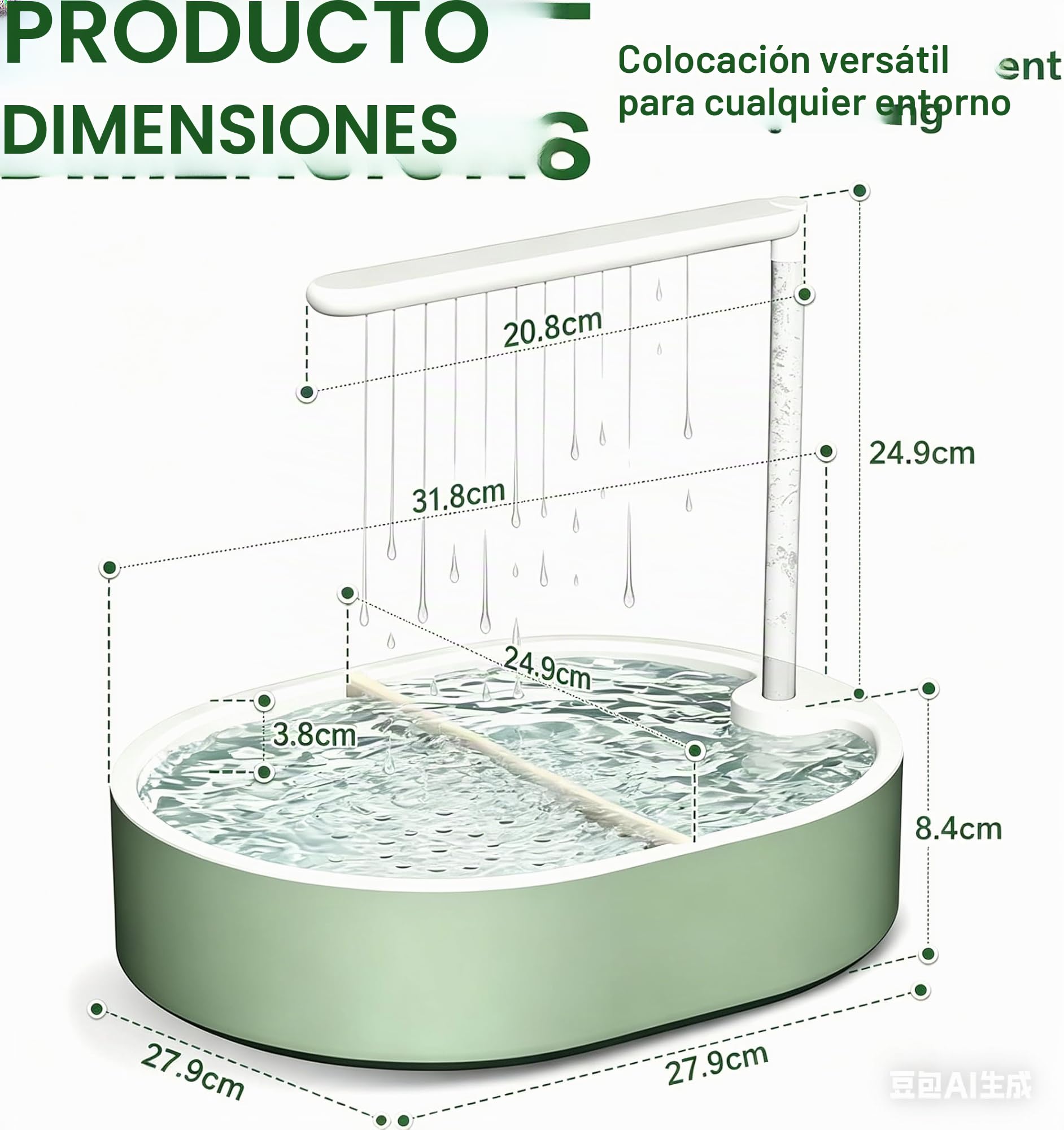 Ducha para Pájaros, Bañera Automática con Bomba USB y Agua en Circulación, Baño para Jaula con Múltiples Salidas, para Periquitos, Ninfas, Agapornis y Pequeños Loros, Verde