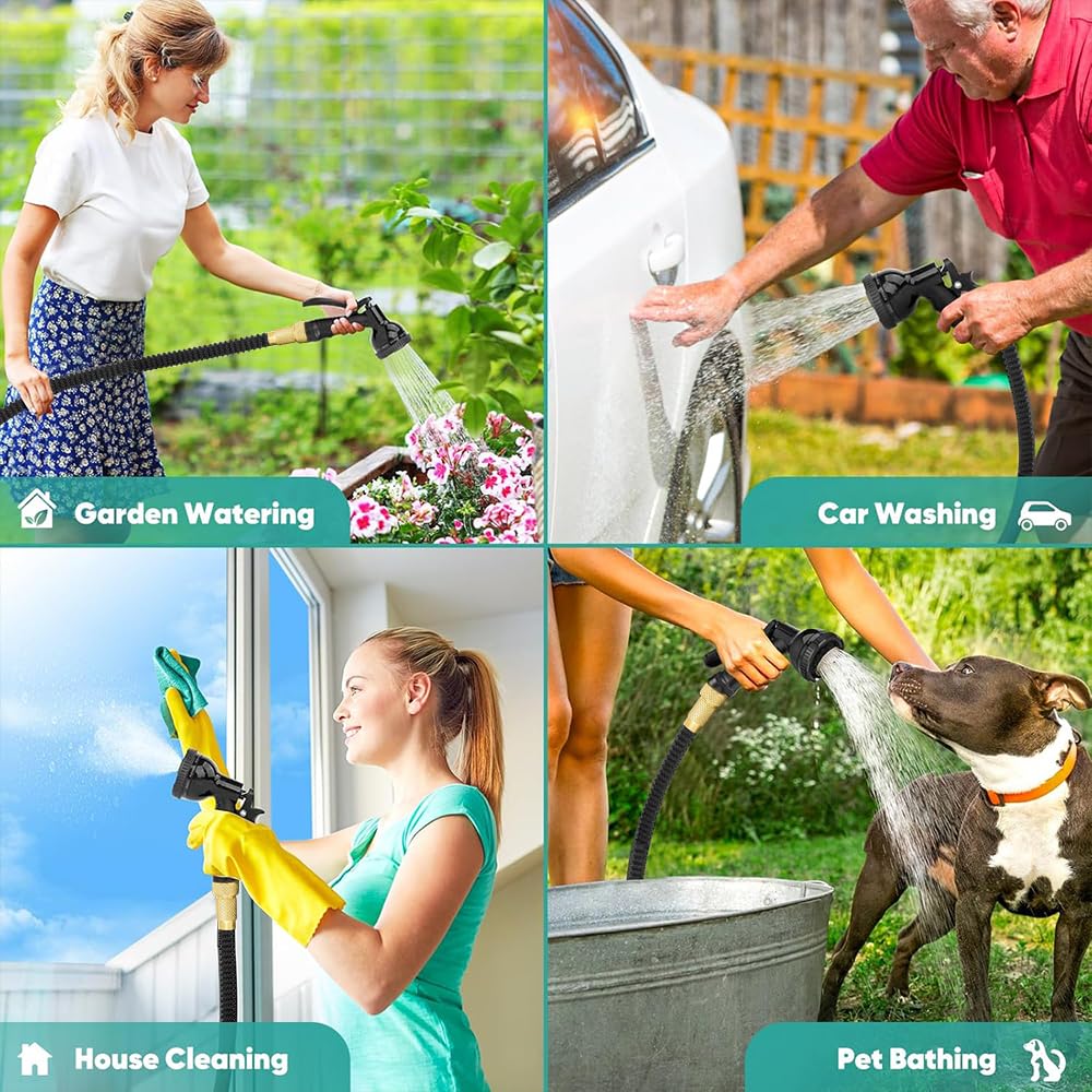 Tubo flessibile giardino 30 m estensibile, 8 funzioni di spruzzo, 1/2 a 3/4 pollici, pantaloni da giardino, irrigazione e lavaggio