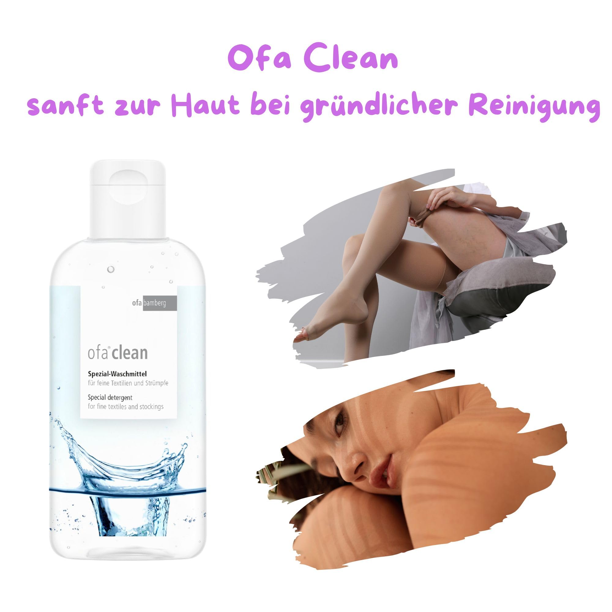Ofa Clean Spezialwaschmittel Stützstrümpfe + Olanmarp Wäschenetz (500 ml) | Schonende Pflege für Kompressionsstrümpfe, inkl. Wäschenetz – ideal für empfindliche Medizintextilien