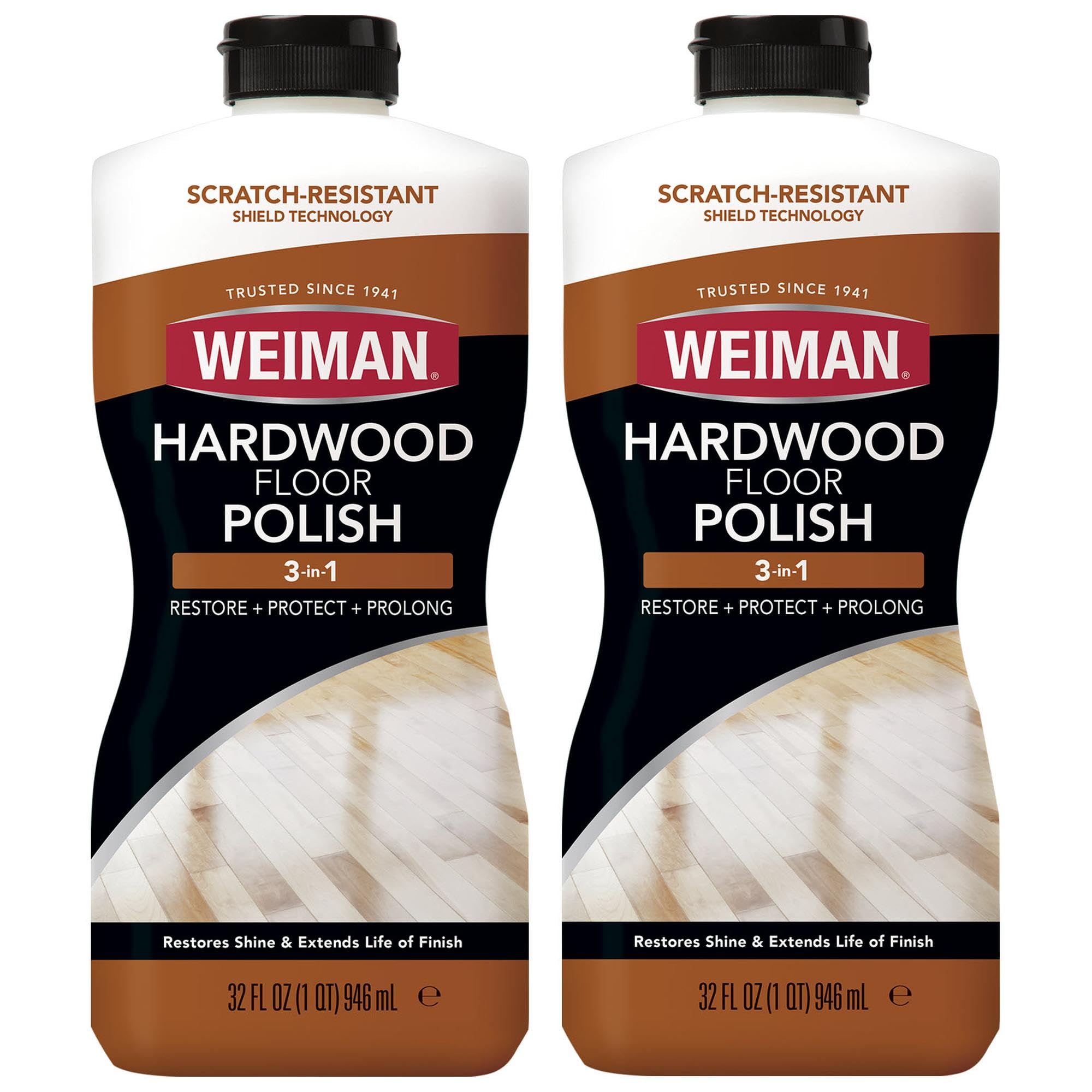 Weiman Wood Floor Polish and Restorer 32 Ounce (2 Pack) - High-Traffic Hardwood Floor, Natural Shine, Removes Scratches, Leaves Protective Layer - Packaging May Vary