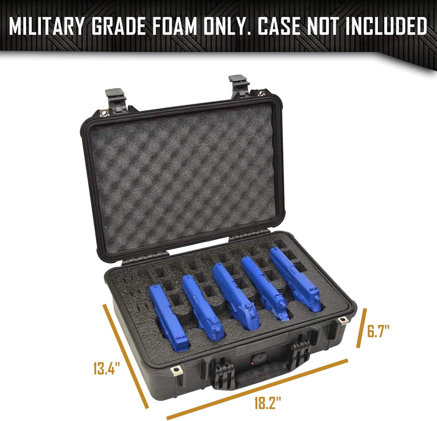 5 Pistol 18 Magazine Storage Foam Insert for IM2300 Case - 2 Piece Set Pre-cut Military Grade Polyethylene Foam Base Insert and Lid Liner (Case Not Included) Black