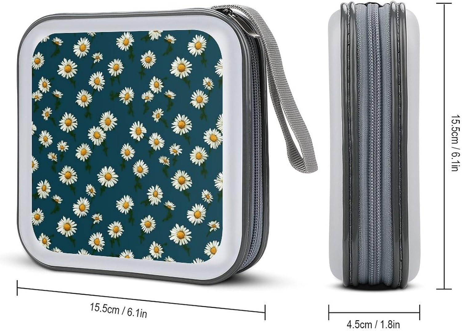 Small Daisy CD Case 40 Capacity DVD Case Holder Hard Plastic DVD Disc Storage Binder for Car Portable Zipper Disc Storage Organizer Wallet Bag for Home Travel
