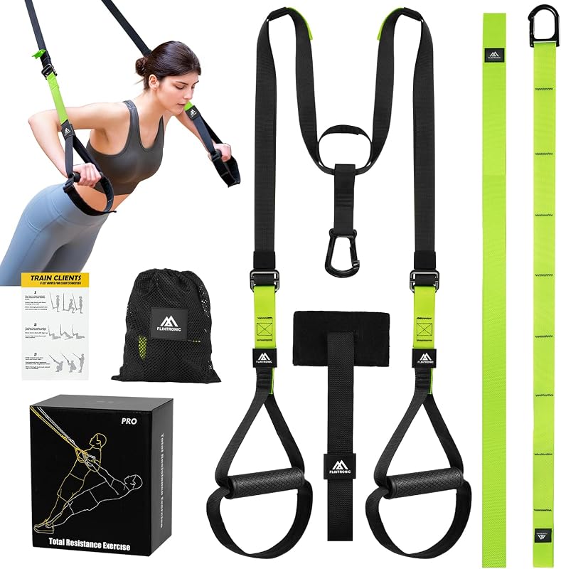 Set de benzi de antrenament tip TRX cu suspensie reglabilă flintronic, kit multifuncțional pentru antrenament cu propria greutate, pentru dezvoltarea masei musculare și arderea grăsimilor acasă