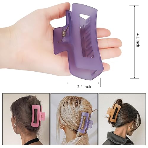 Miniatura 9 de Sisiaipu Pinzas grandes para el cabello de 4 pulgadas, 6 pinzas grandes para cabello grueso, pinzas cuadradas para el cabello para mujeres, pinzas
