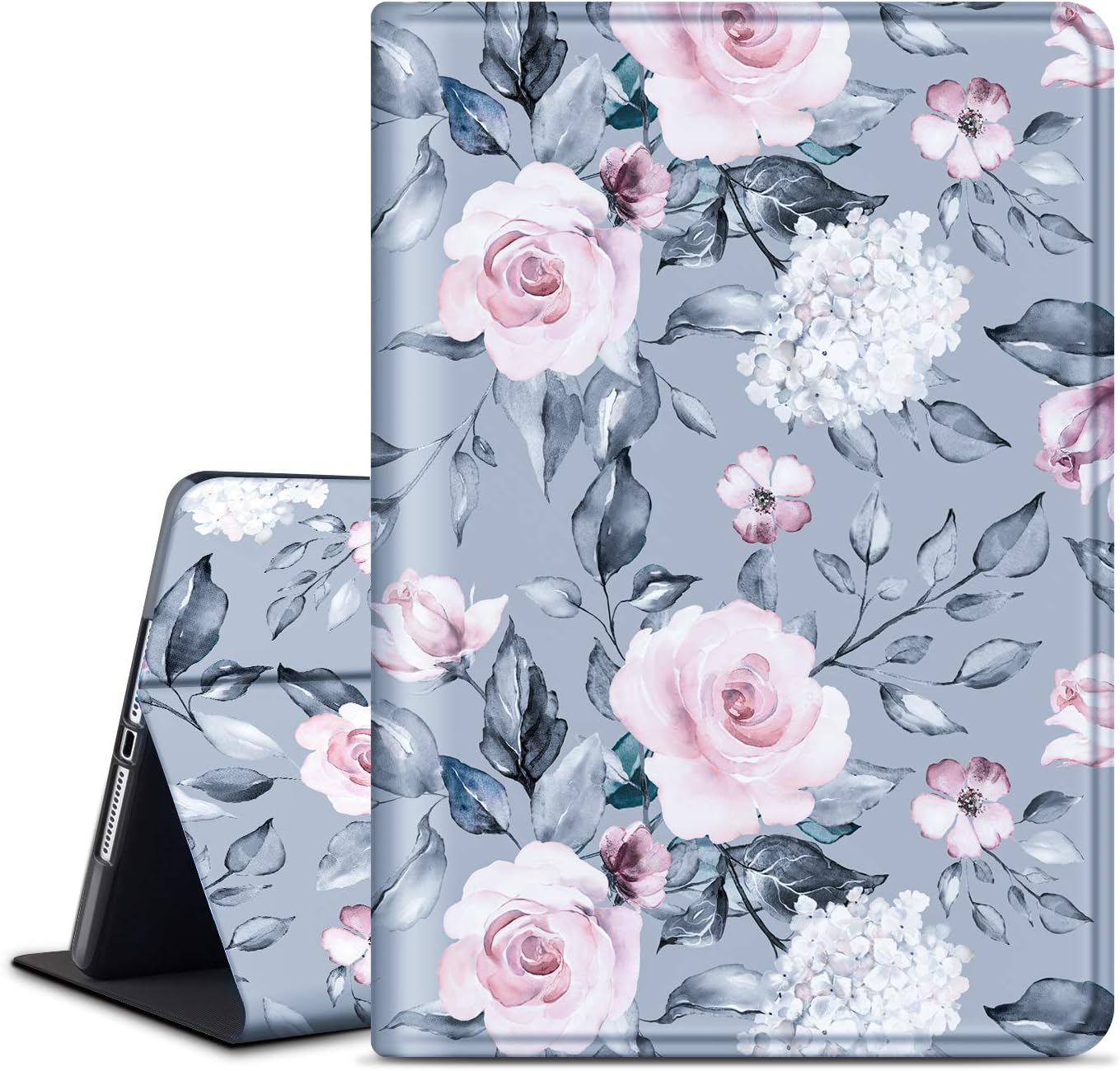 ANERIMST Case for iPad 9th/8th/7th Generation, Compatible with iPad 10.2 inch 2021 2020 2019, Multi-Angle Viewing, Soft TPU Back, Auto Sleep/Wake, Protective Smart Cover for Women Girls (Peony)
