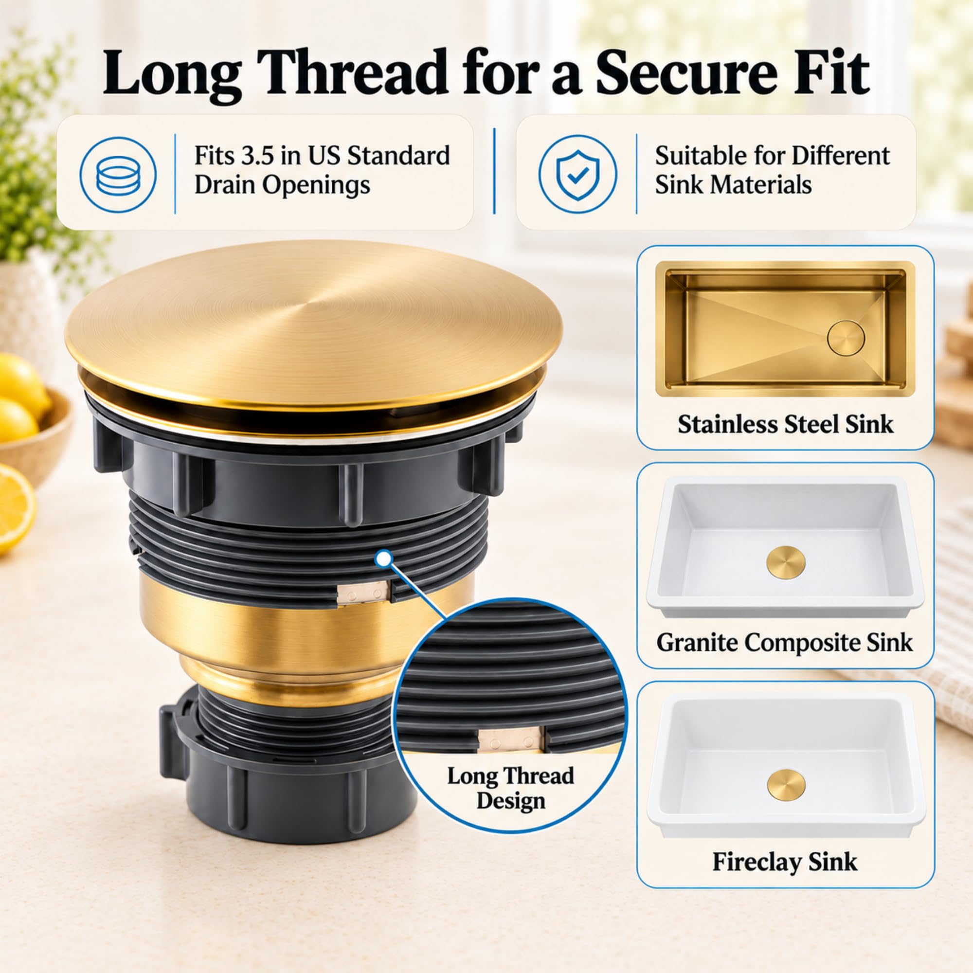 Gold Kitchen Sink Drain Assembly - Stainless Steel -7 Gold Kitchen Sink Drain Assembly - Stainless Steel -7