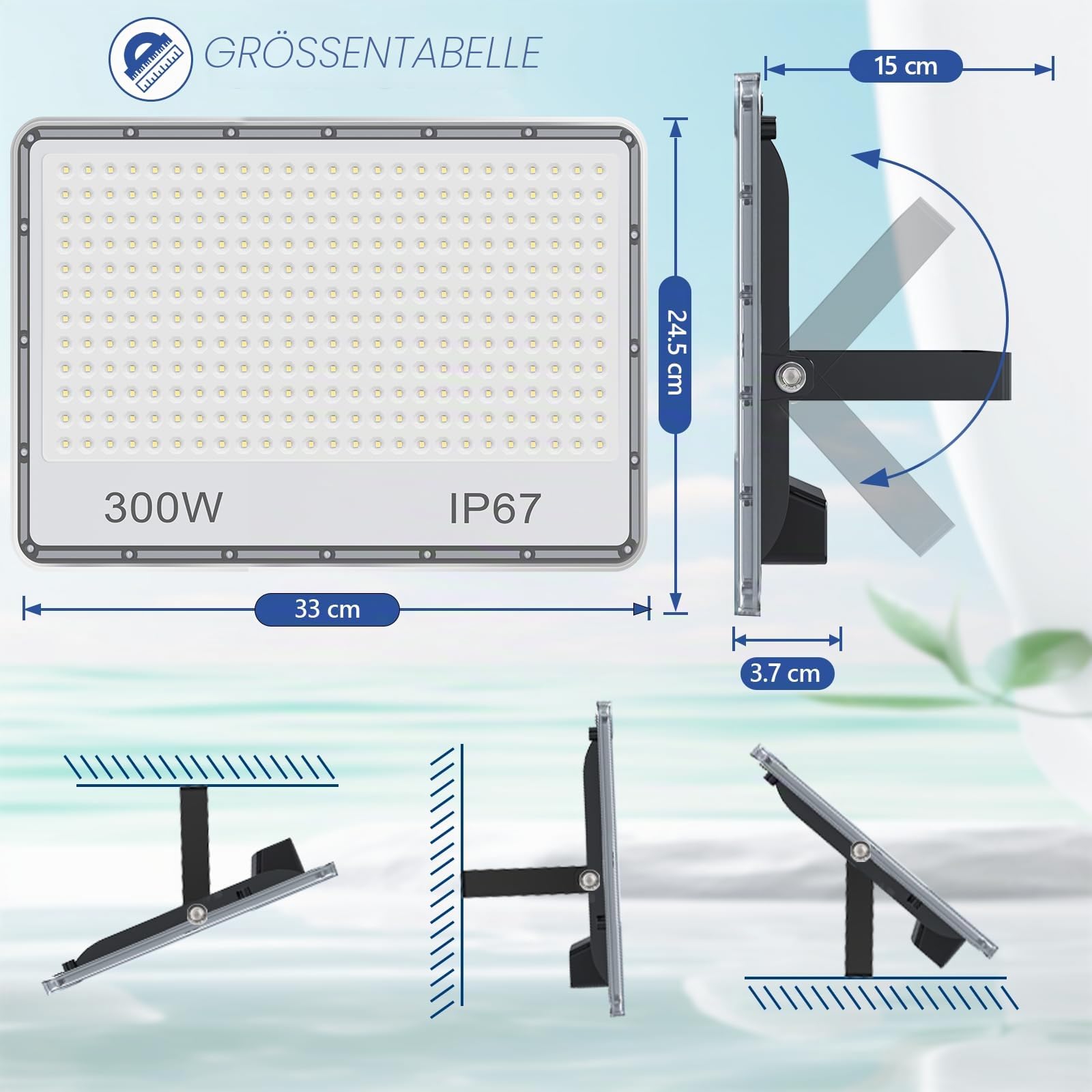 LED Strahler Außen 300W IP67 Wasserfest LED Scheinwerfer 85-265V | Superhell LED Fluter Außen 30000LM, Kaltweiß LED Aussenstrahler 6500K Wandstrahler für Lager, Garten, Garage, Hof, Parkplatz