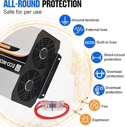 Miniatura 3 de ECO-WORTHY Inversor de energía solar de onda sinusoidal pura de 3000 W, convertidor de 24 V CC a 120 V CA con control remoto, 1 salida de CA, 1