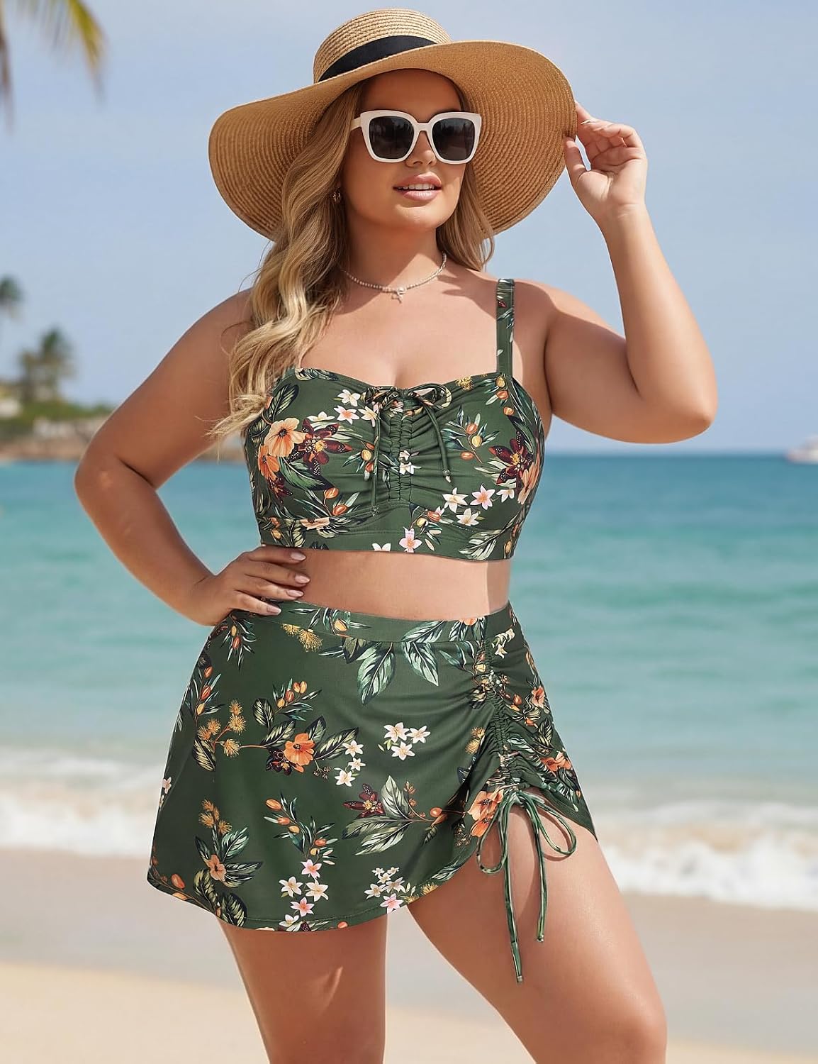 Hanna Nikole Womens High Waisted Bikini Sets Tummy Control Swimsuits Drawstring Swim Skirt Swim Suits for Women 2026