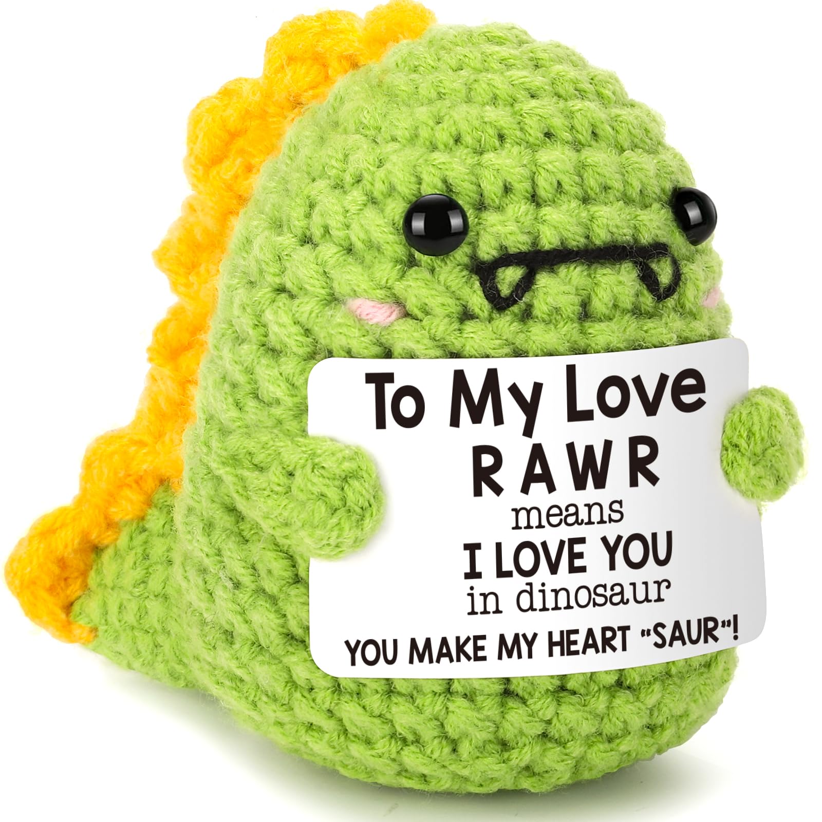 Mini Birthday Present ldeal for Boyfriend Girlfriend Wife Husband I Love You Cute Funny Couples Present Handmade Crochet Dinosaur for Fiance Wife Husband BF Perfect for Birthday Decoration