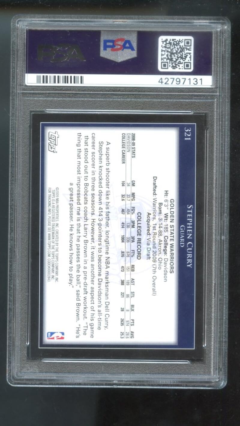 Stephen Curry PSA GRADED 9 (Basketball Card) 2009-10 Topps - [Base] #321