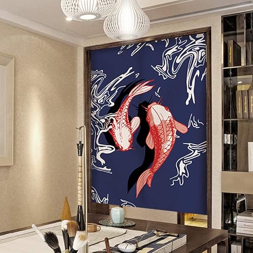 Miniatura 2 de Cortina japonesa Noren para puerta, tapiz Hokusai Ukiyoe Koi, cortina de puerta para cocina, bistró, decoración del hogar, 33 x 35 pulgadas