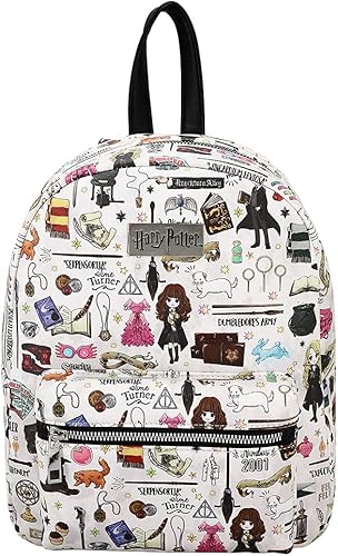Harry Potter Hogwarts Chibi Personajes e iconos en toda la mochila impresa en blanco
