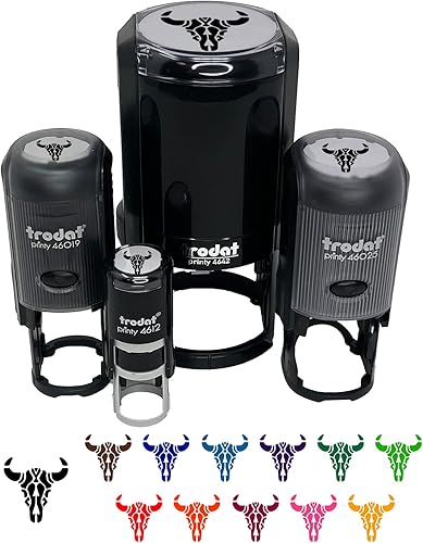 Southwestern Style - Sello de goma autoentintado con diseño de calavera de vaca tribal para sellar planificadores de manualidades, 1 pulgada