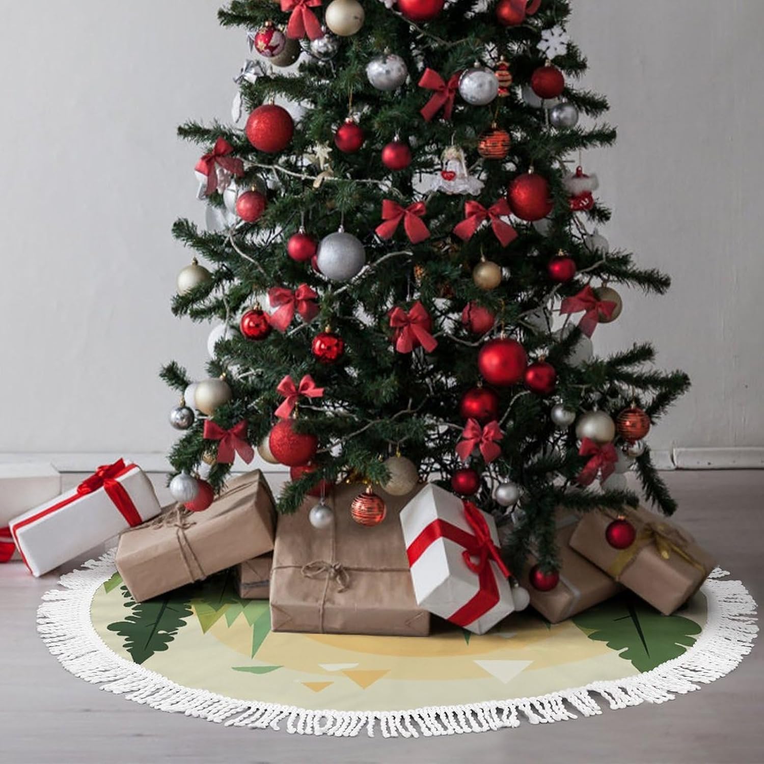 Teepee Printed Christmas Tree Skirt 48 Inch Tree Skirt Christmas Tree Collar Christmas Tree Decorations Winter Xmas Tree Mat