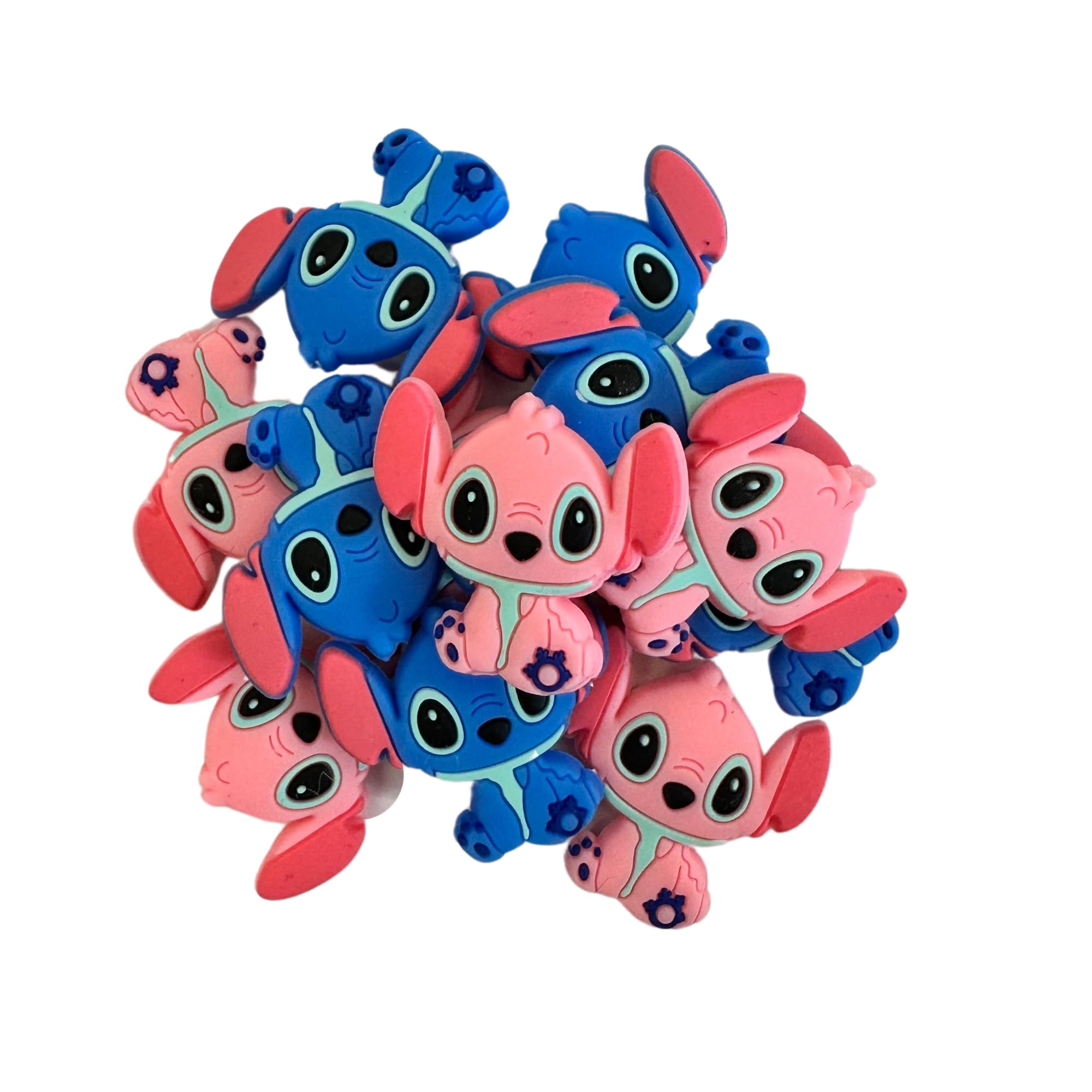 Lashicorn Stitch Blue Alien Silicone Focal Bead Set | 12 Pc Mixed Pack Pink Li lo Angel Bulk Wholesale Cartoon Character Keychain Making Kit Beaded Pen Freshie Hanger