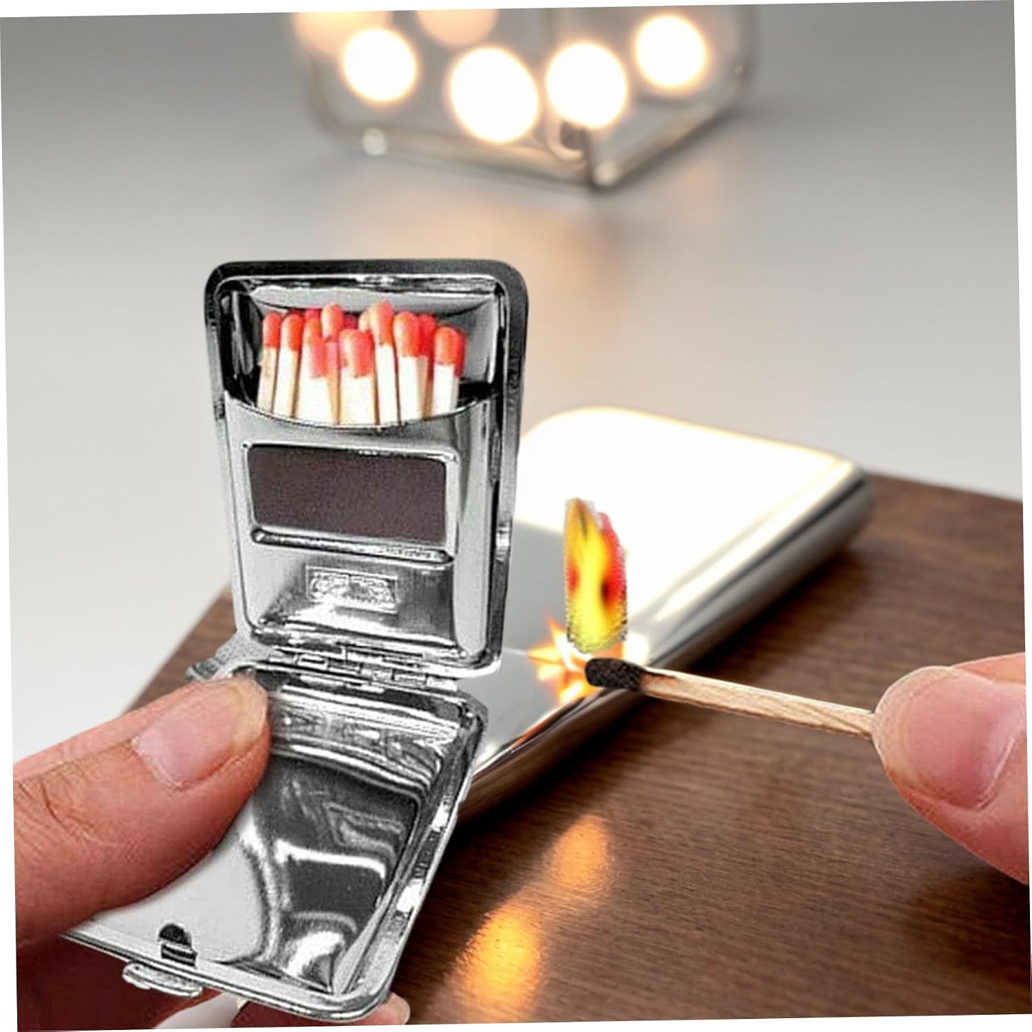 Match Box Mini Stainless Steel Matches Box With Friction Plate Waterproof Silver Match Holder Mini Portable Stash for Storage image 4