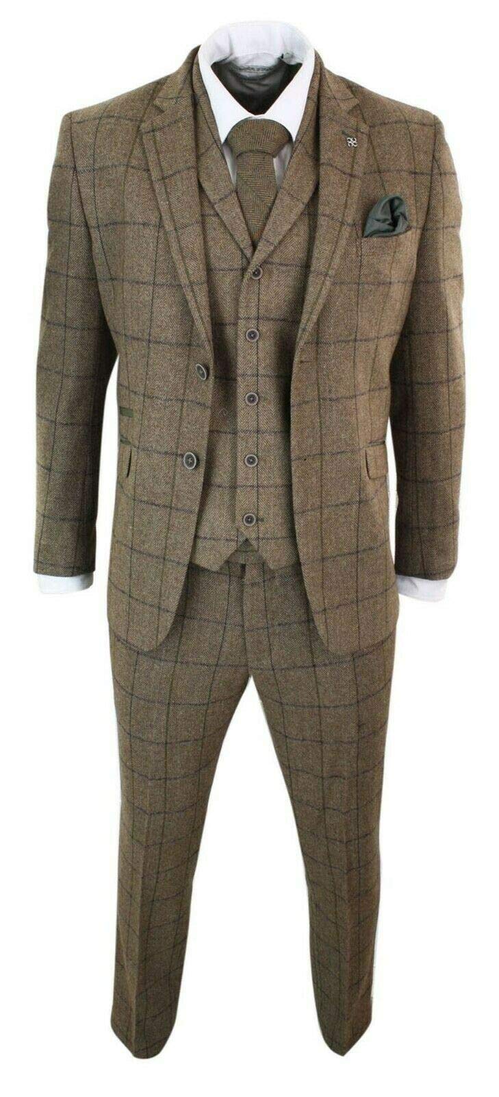 Uomo Completo da Uomo Smoking Vestito Scozzese 3 Pezzi da Uomo 2 Bottoni da Sposa