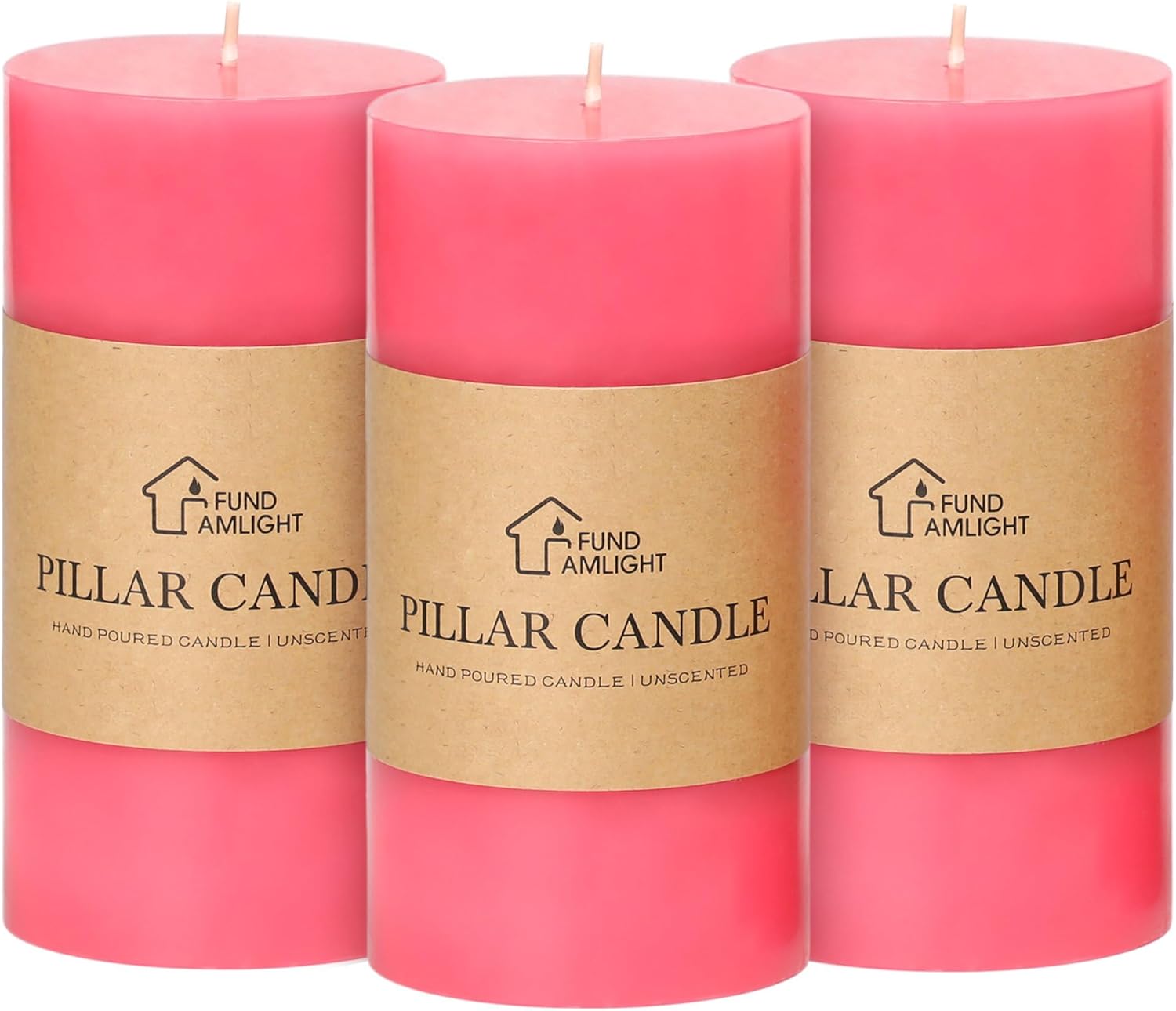 3x6 Inch Pink Pillar Candles Set of 3 - Decorative Unscented Pillar Candle - Easter Valentines Day Candles, Long Burning Dripless, Smokeless Large Pillar Candles for Wedding Table Decor