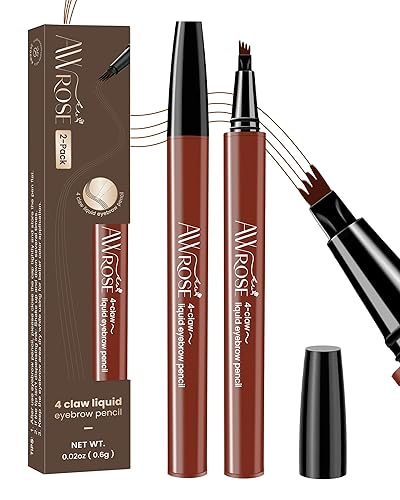 Miniatura 8 de AWROSE Lápiz de cejas, paquete de 2 bolígrafos de cejas 3D Microblading de 4 puntas, mágico, preciso, natural, impermeable, con trazos de pelo, 4