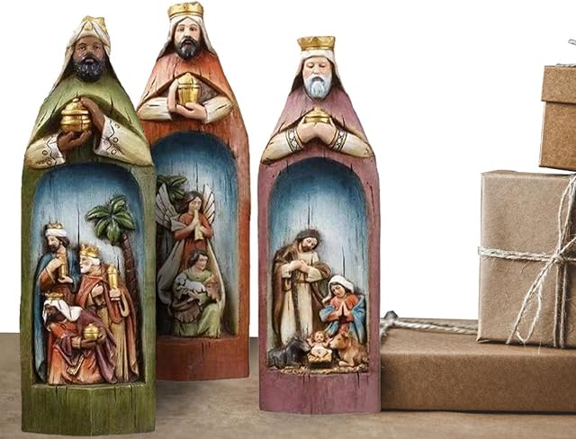 Holy Family Statue, Religious Virgin Figures Angels Easter Nativity Manger Set, Sculpted Hand-Painted Nativity Figurine for Indoor Home Display Tabletop
