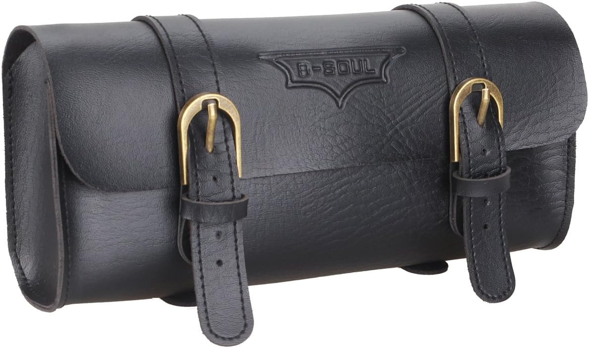 UNISTRENGH Retro Bike Handlebar Bag PU Leather Waterproof Pannier Bicycle Basket Front Pack Vintage Seat Rear Bags for Mountain Road MTB Bikes (Black(22.2 x 9.8 x 6 cm))