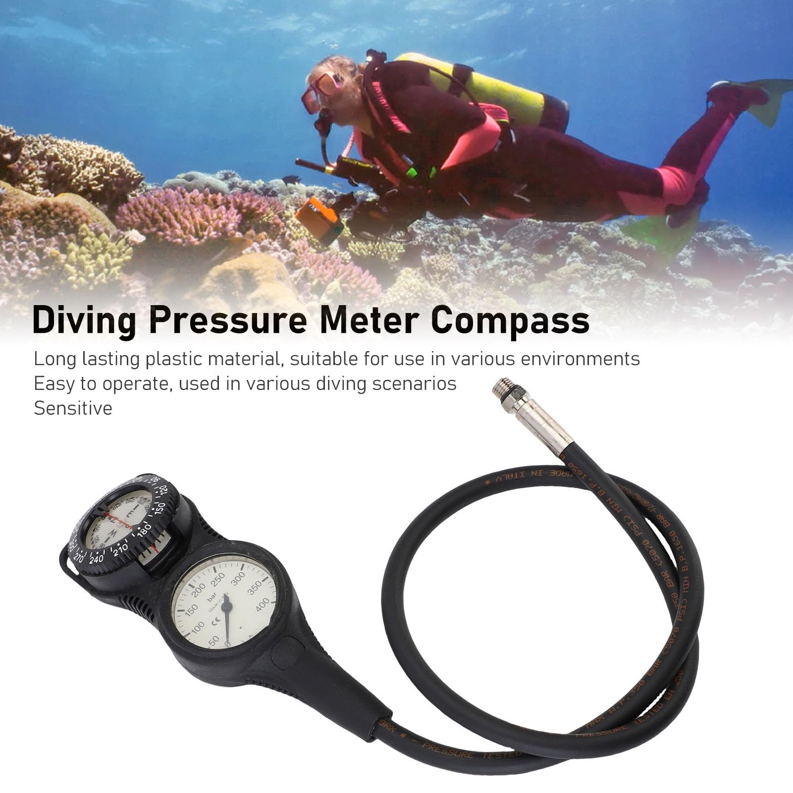 Generic Medidor de Presión de Buceo Brújula Pantalla Clara Precisa para Buceadores Profesionales Material Plástico Portátil Ligero