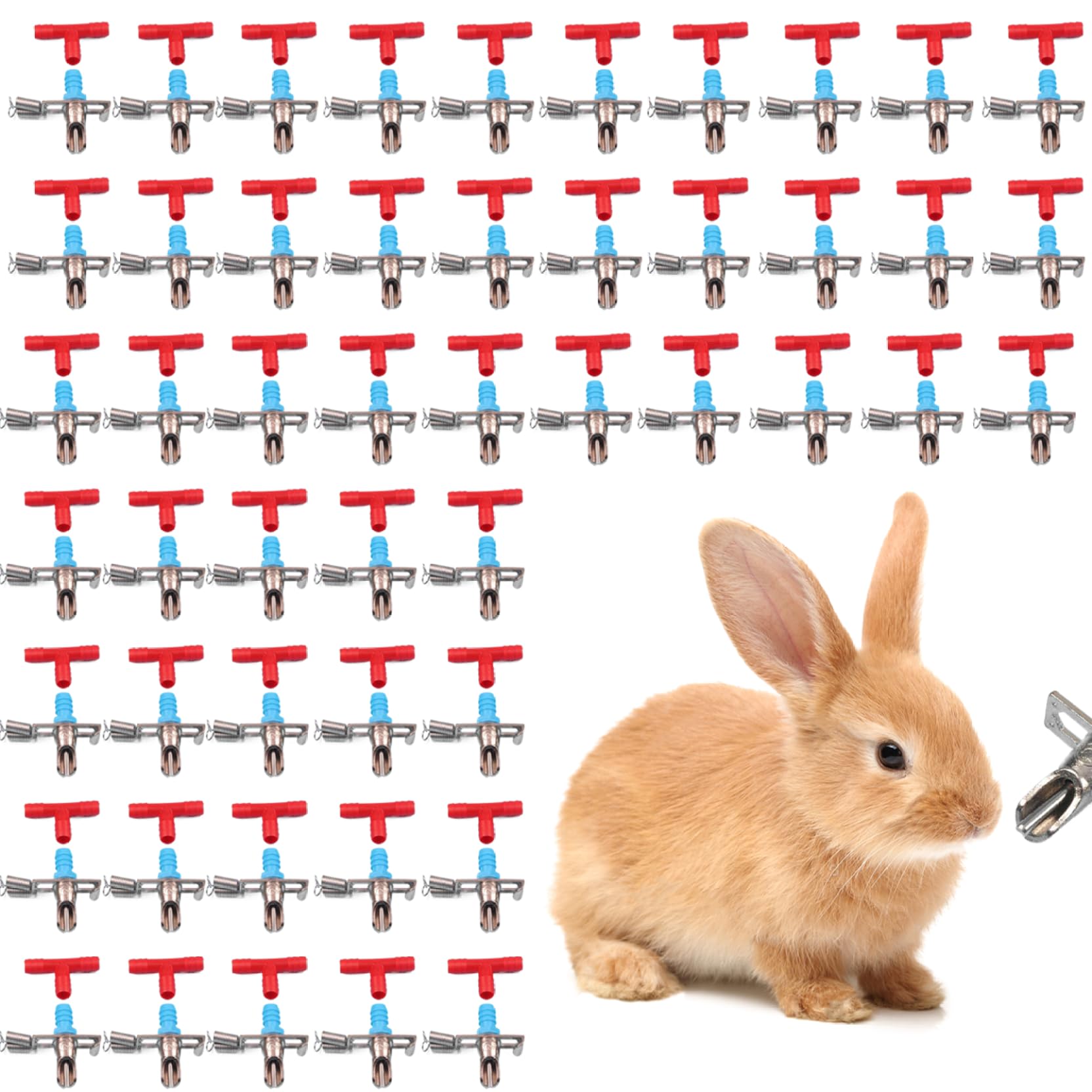 Capezzolo erogatore di acqua per conigli, sistema di irrigazione per conigli da 50 pezzi, capezzolo di alimentazione automatica, abbeveratoio per furetto di cavia coniglietto, giardino