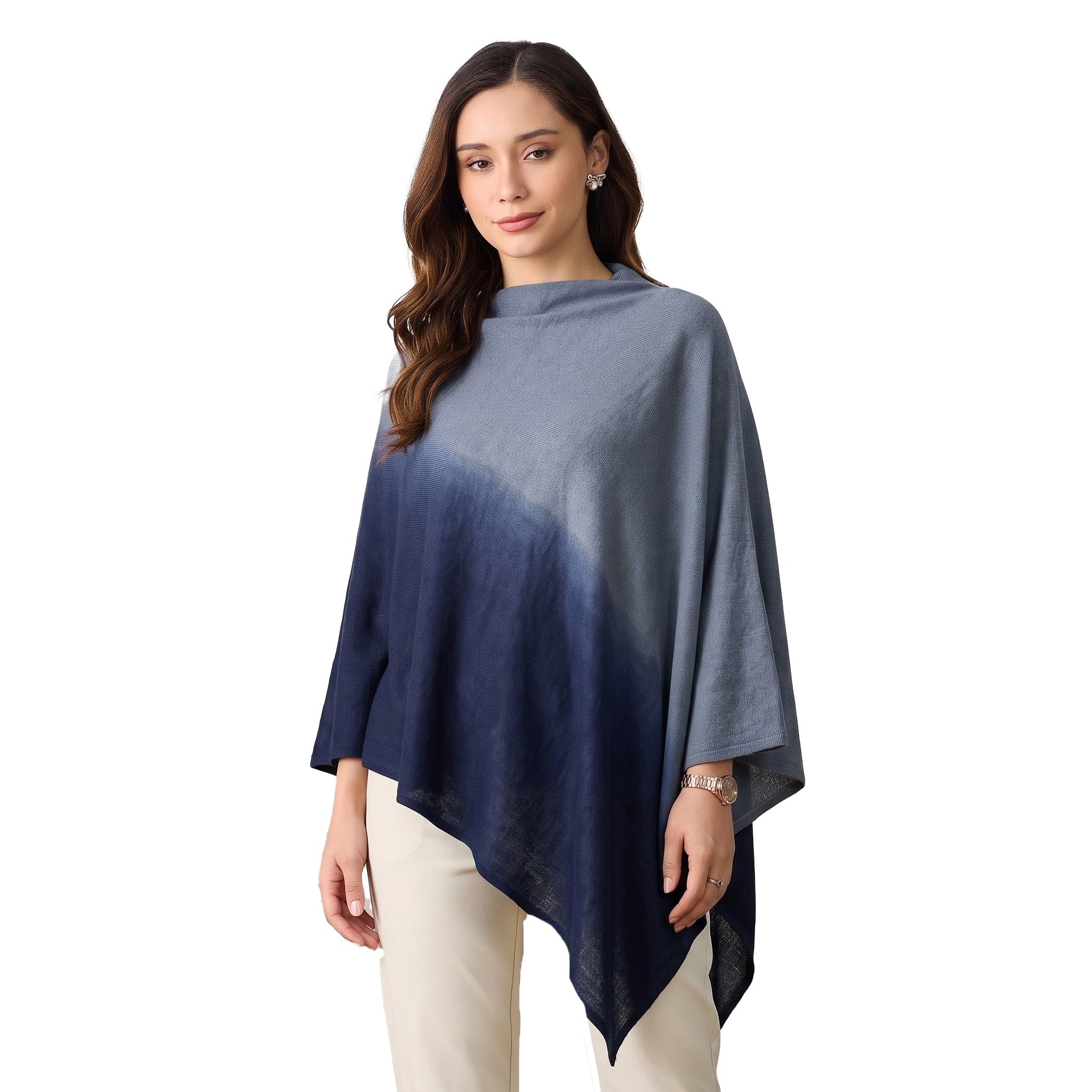 first resort Grey and Blue Ombre Asymmetrical Embellished Cashmere Poncho-picture-15
