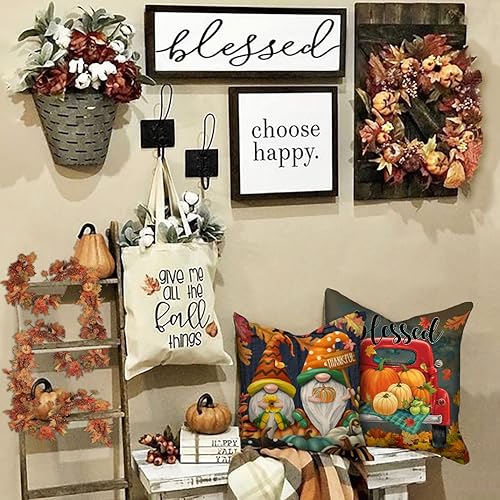 Miniatura 4 de 4TH Emotion TH016-18 - Juego de 4 fundas de almohada decorativas de otoño de 18 x 18 pulgadas, diseño de calabaza de Acción de Gracias, gnomos,