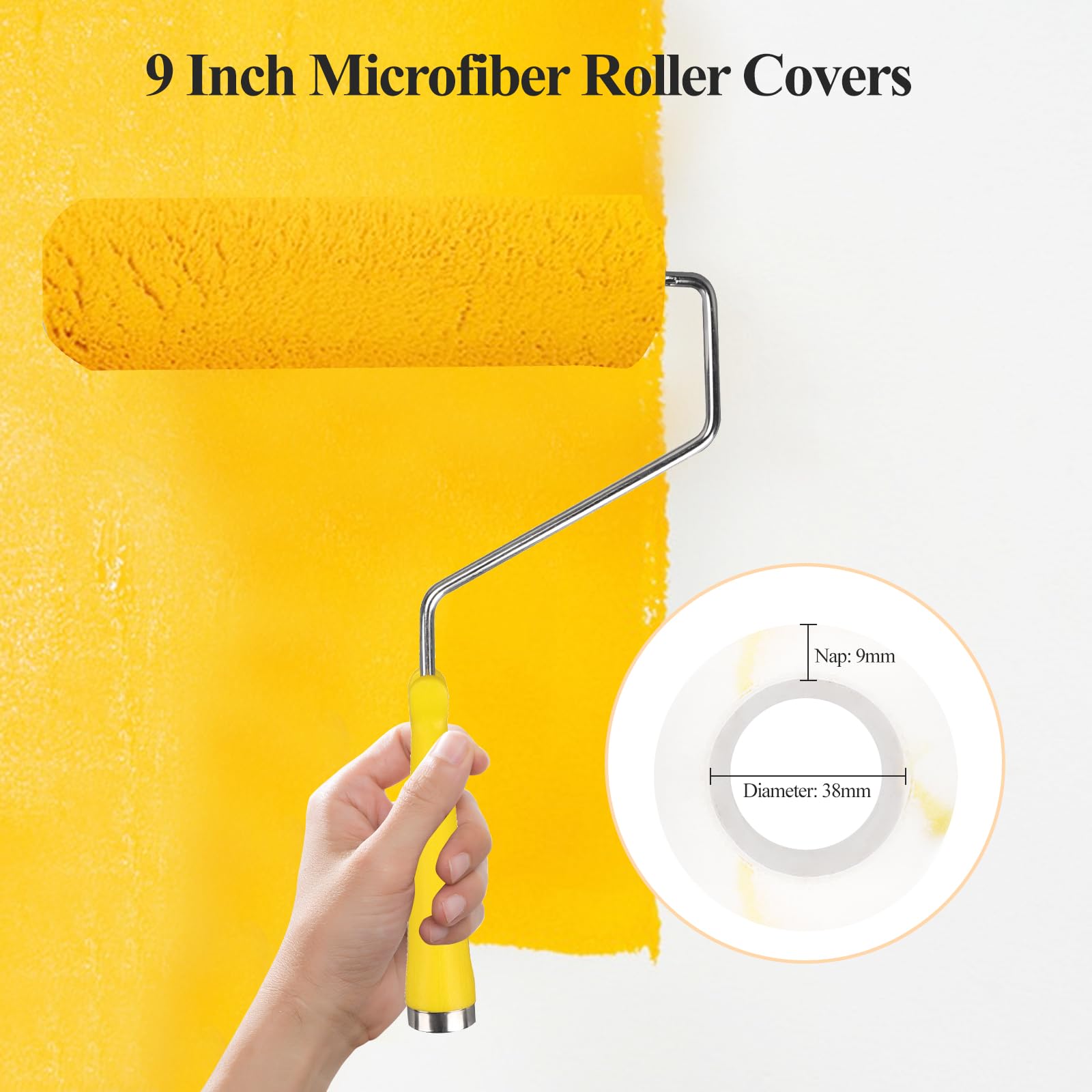 Kit de rodillos de pintura con barra de extensión de 9 pulgadas, marco de rodillo de poliéster, película protectora, herramienta de pintura versátil para todas las superficies y pinturas