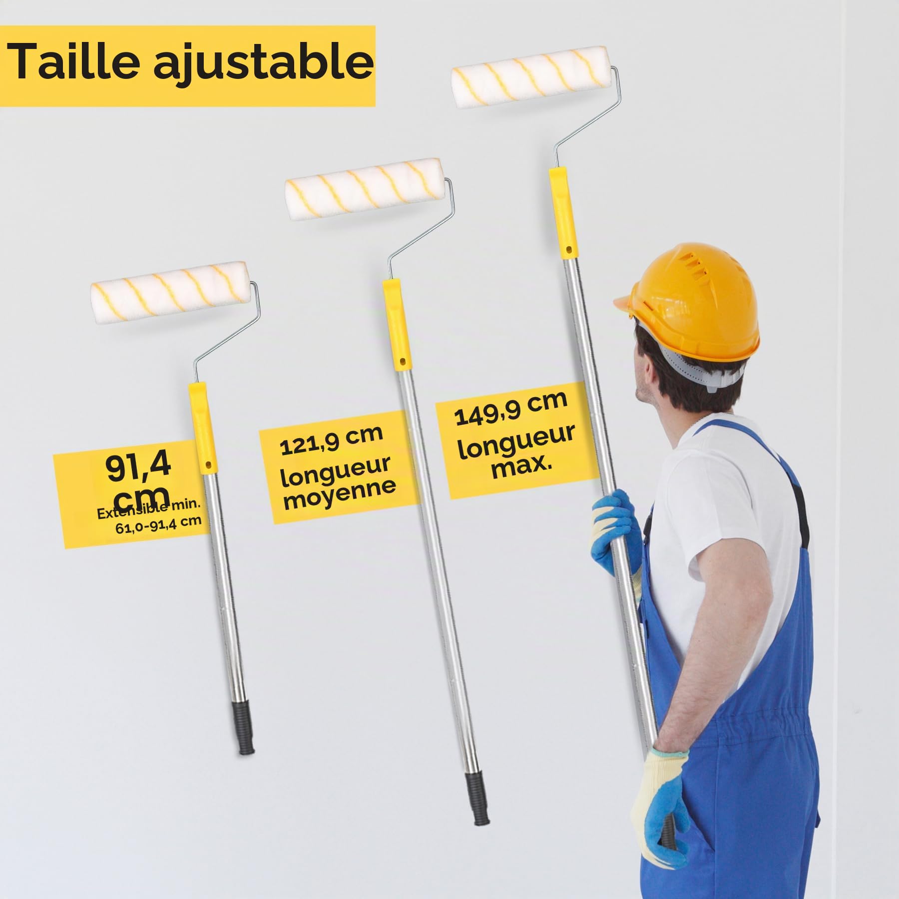 Ensemble de Rouleaux de Peinture, 20PCS Rouleaux de Peinture de 22,9 cm + 10,2 cm et Ensembles de Plateaux, Rouleaux pour Peinture avec Perche d'Extension de 1,5 m, Pinceau de Peinture, Cadres