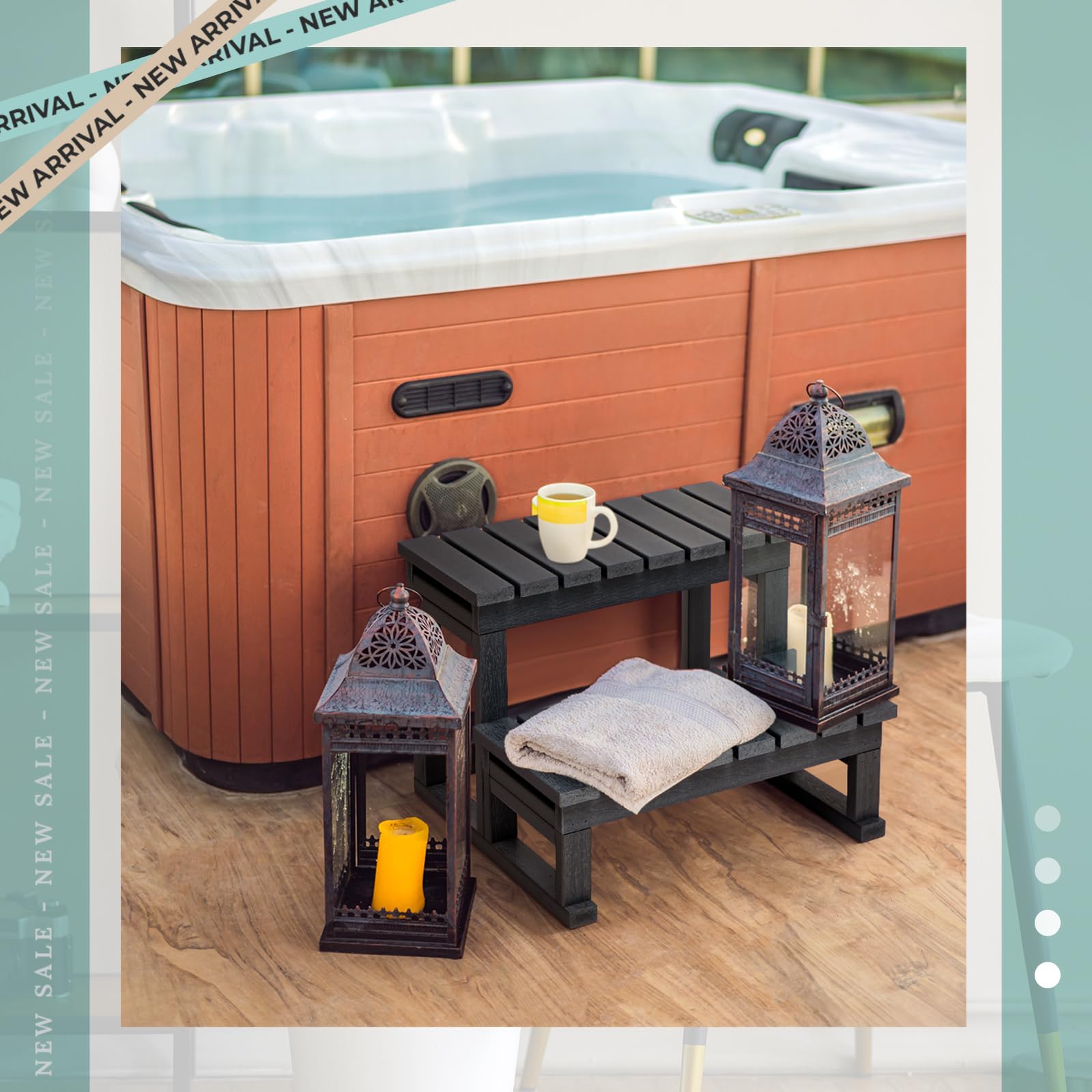 Whirlpool-Stufe Mit Geländer – 2 Stufen, Aluminium & WPC, Bis 136 Kg Belastbar