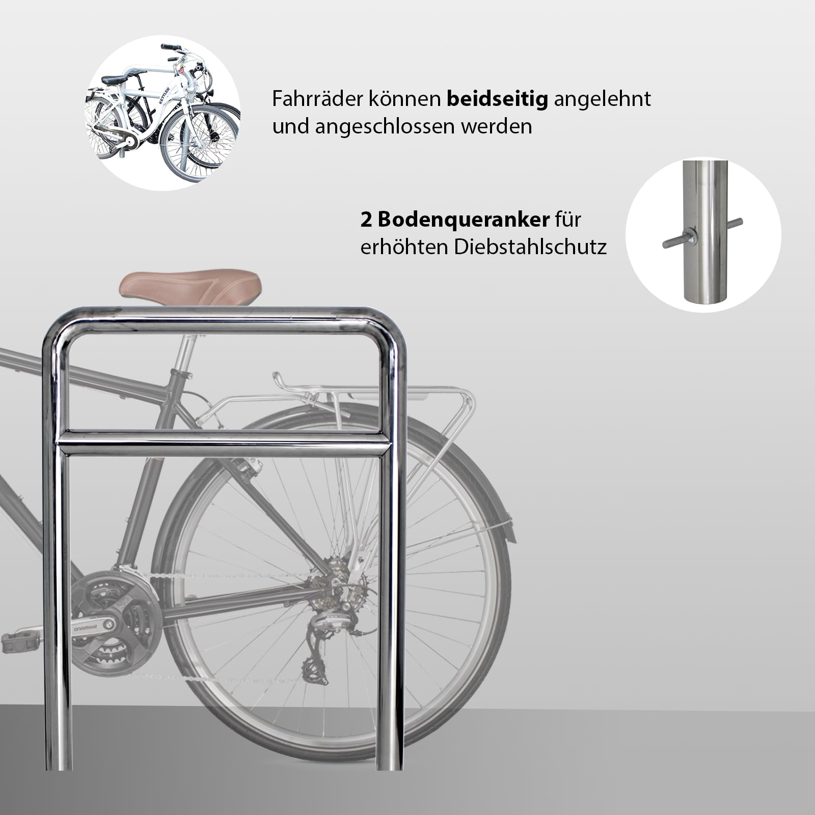 TRUTZHOLM Fahrradanlehnbügel Fahrradständer Anlehnständer mit Knierohr 118 x 78 cm aus Edelstahl zum Einbetonieren
