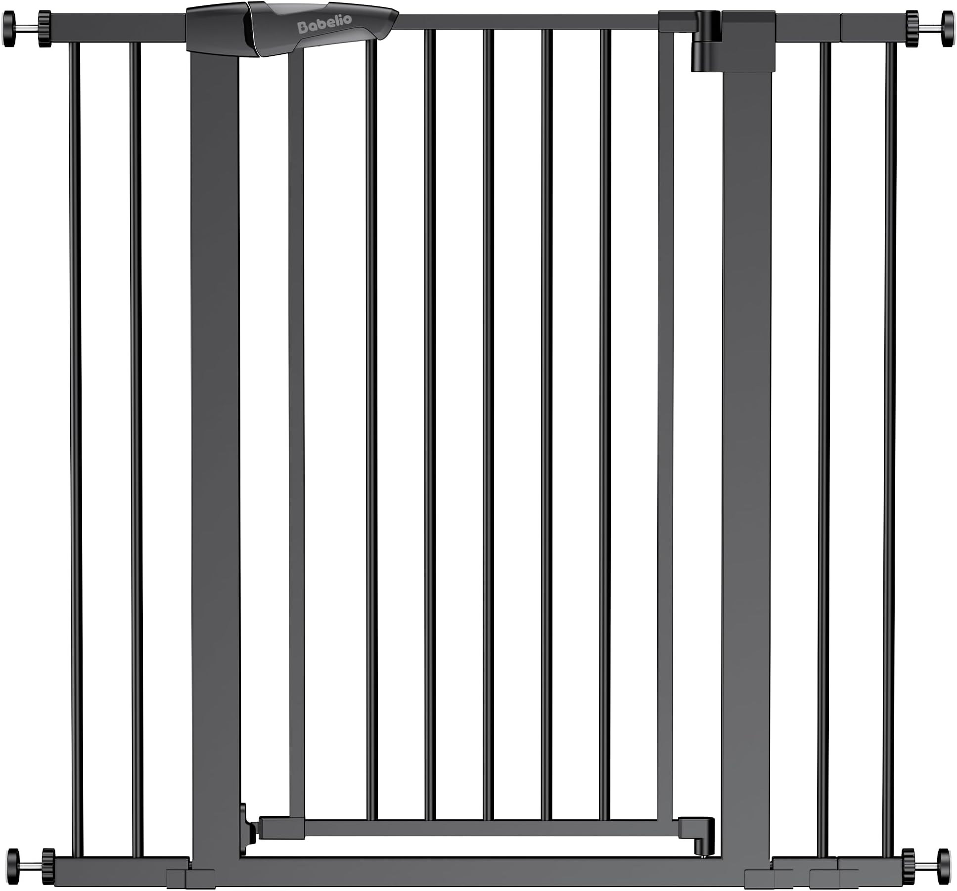 BABELIO 36" Tall Baby Gate, 26-40" Wide Auto Close Pet Gate, Pressure Mounted Metal Dog Gate, Easy-Install No Drilling, No Tools Required, with Wall Protectors and Extension Kits, Black
