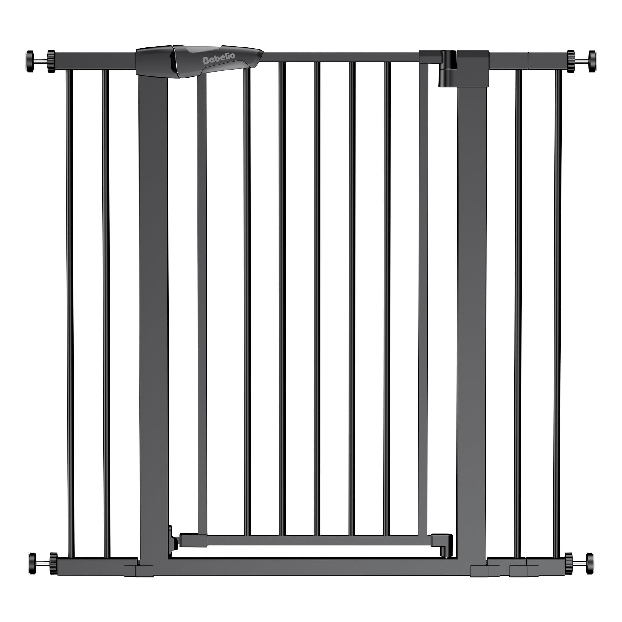 BABELIO 36" Tall Baby Gate, 26-40" Wide Auto Close Pet Gate, Pressure Mounted Metal Dog Gate, Easy-Install No Drilling, No Tools Required, with Wall Protectors and Extension Kits, Black