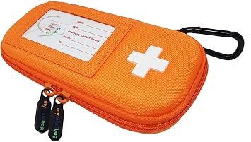 Double EpiPen Carrying Case Hardcase Insulated Bag for Two Auto-Injectors, Auvi-Q, Anapen Bright Orange Allergy & Asthma Emergency Holder with ID Card, Med Card, Carabiner & Belt Loop