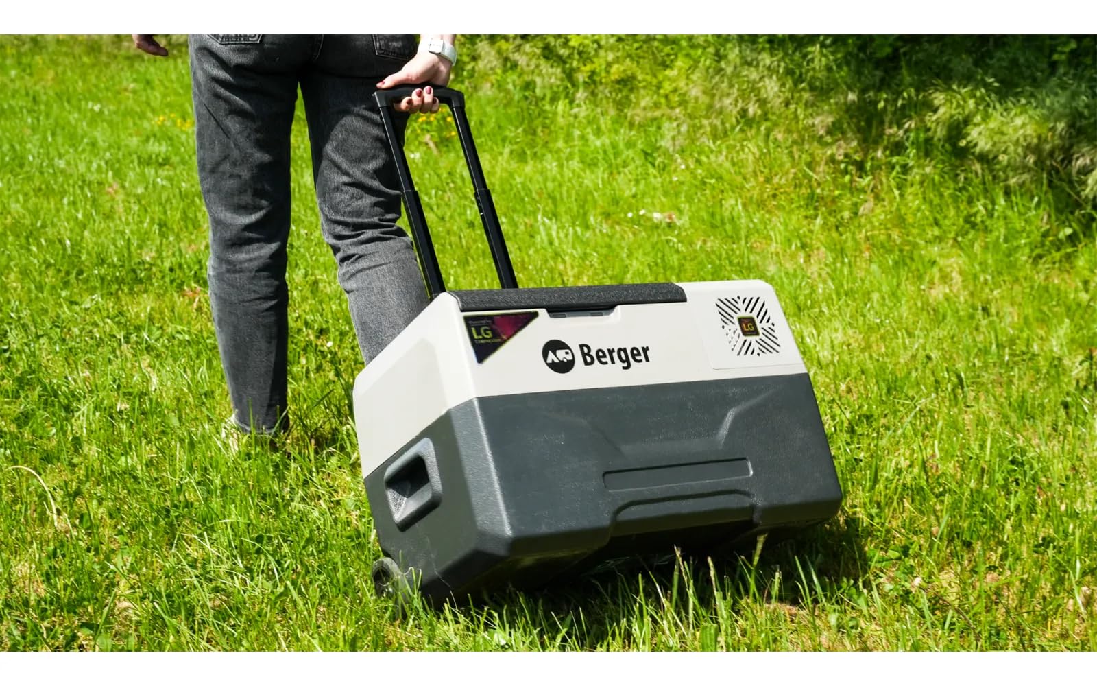 BERGER | Nevera de compresor B40-T 29 L, 12 V, 24 V, 230 V, Conector eléctrico, con Ruedas, silenciosa y Ligera, Ideal para Camping, jardín, Playa y Festival