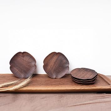 Solid Wood Coaster Set - Black Walnut Four-Leaf Clover Tea Coasters with Textured Base, Heat-Resistant Pads, Non-Slip, Decorative and Innovative (Black walnuts)