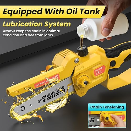 Miniatura 6 de Sierras de poste eléctricas 2 en 1 para recortar árboles, mini motosierra inalámbrica de 6 pulgadas con poste de extensión, sierra de cadena de