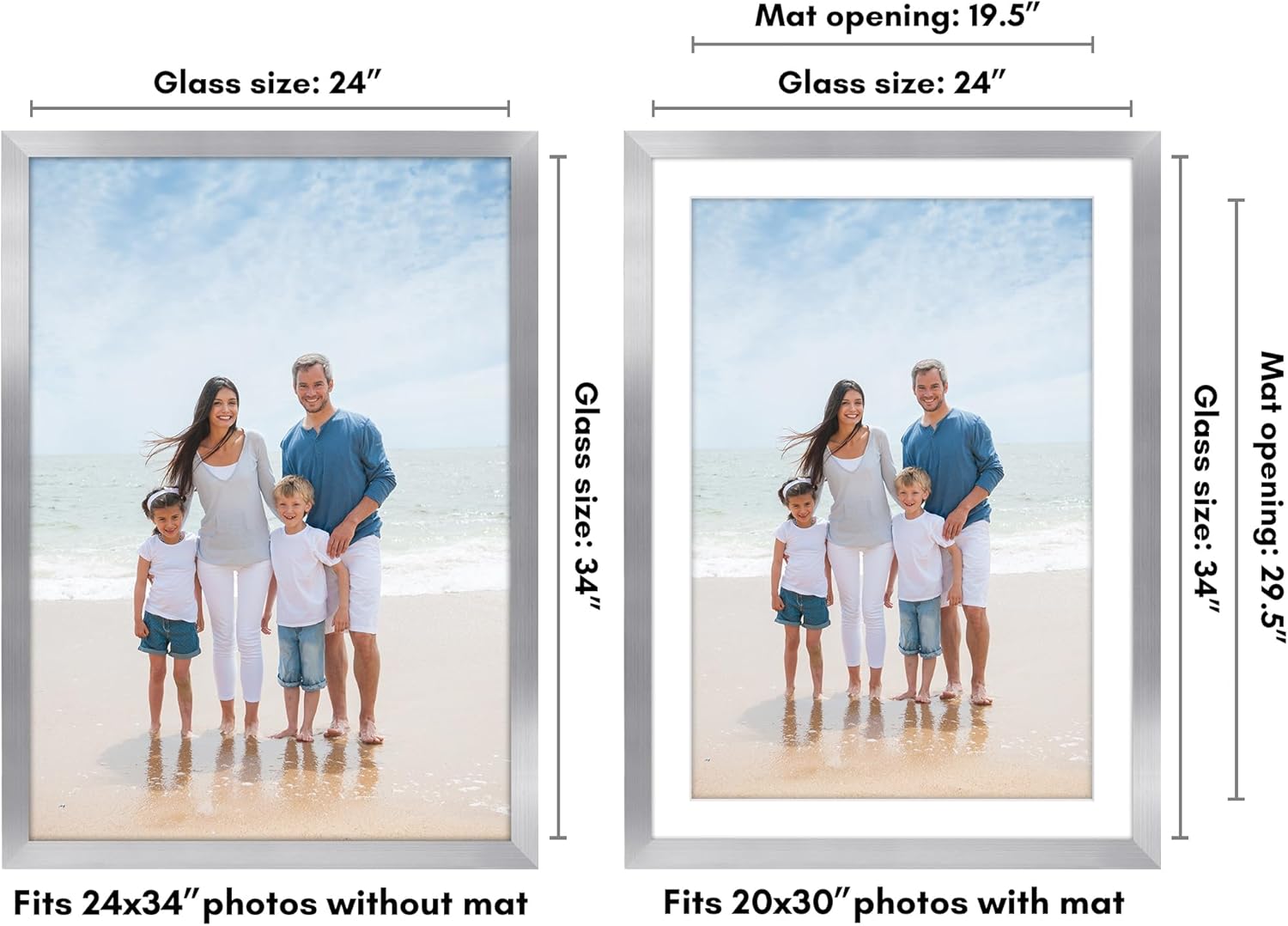 Americanflat 24x34 Poster Frame with Polished Plexiglass - Use as 20x30 Frame with Mat or Display 24x34 Photo Without Mat - Hudson Collection - Wide Picture Frames for Wall Display - Silver